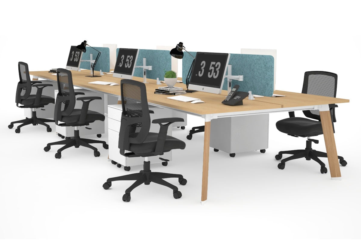 6-Person Wooden Workstation with Cable Management - 1800L x 800W Switch Office Desk for Team Collaboration | Perfect for Open Office Spaces & Coworking Environments