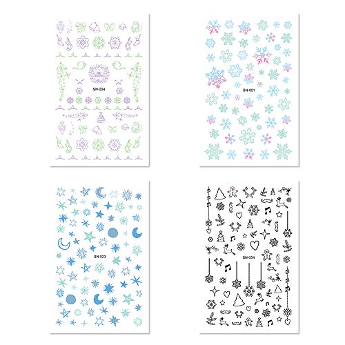 4 Sheets Christmas Snowflake & Floral Nail Stickers - Waterproof, Eco-Friendly Nail Decals for Holiday Parties & Winter Nail Art Designs