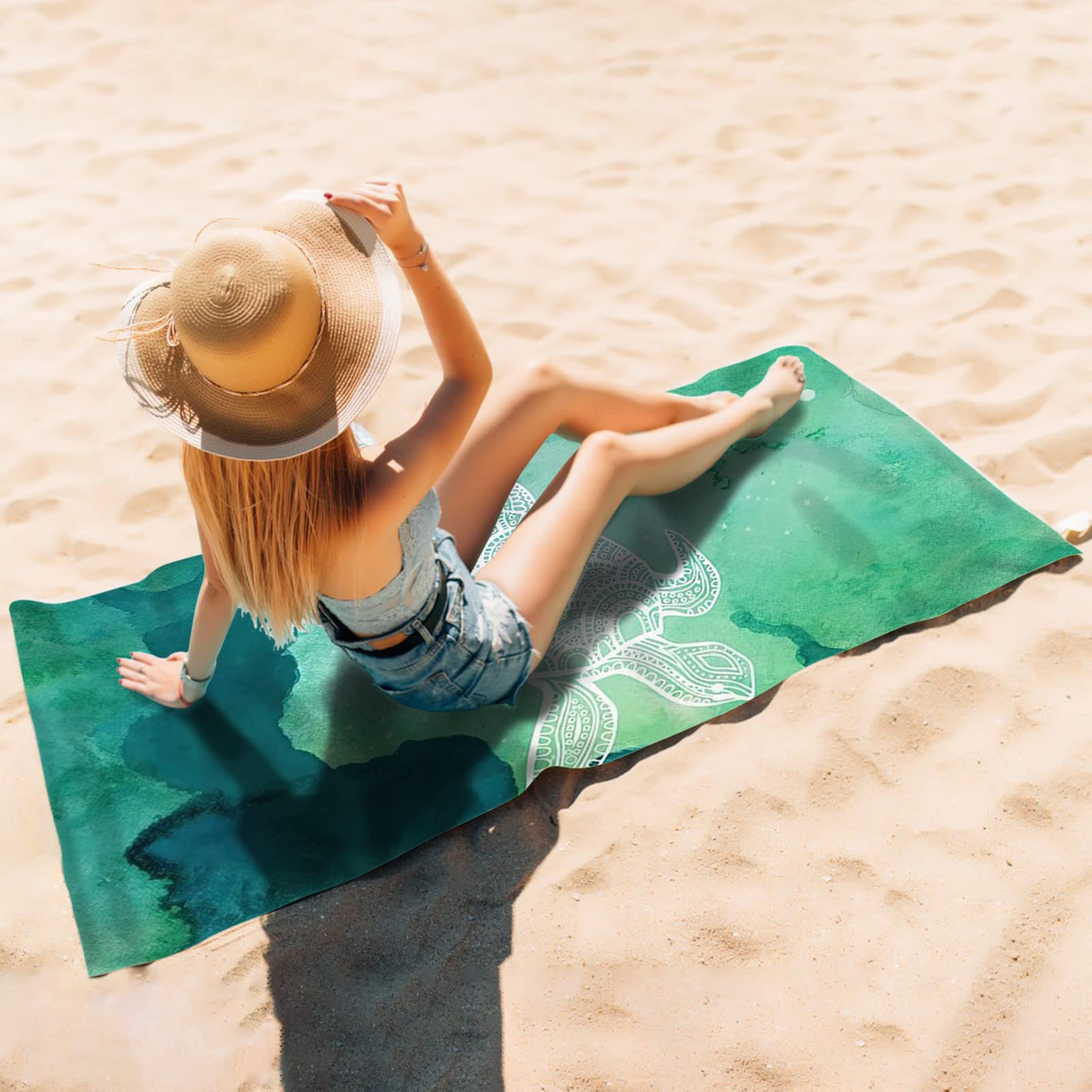 Premium Microfiber Beach Towel - Ultra Lightweight, Quick Dry & Sandproof - Stylish Pattern Bath Towel for Travel, Pool, Yoga & Outdoor Activities