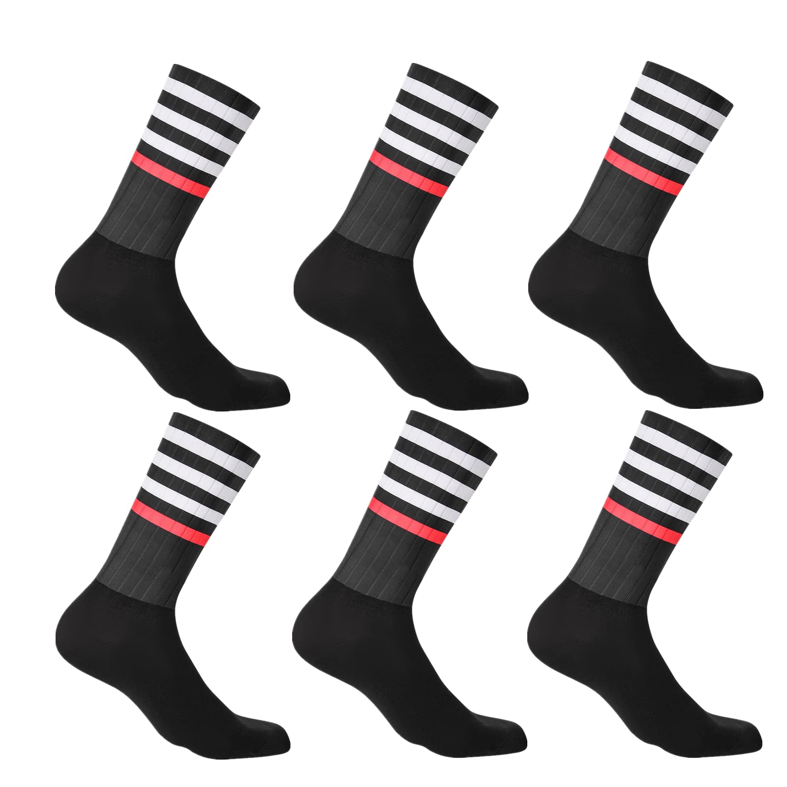 PRIOKNIKO Men's Anti-Slip Silicone Grip Athletic Socks - 6 Pairs Breathable Running & Cycling Socks with White Line Design - Perfect for Sports, Gym Workouts and Outdoor Activities