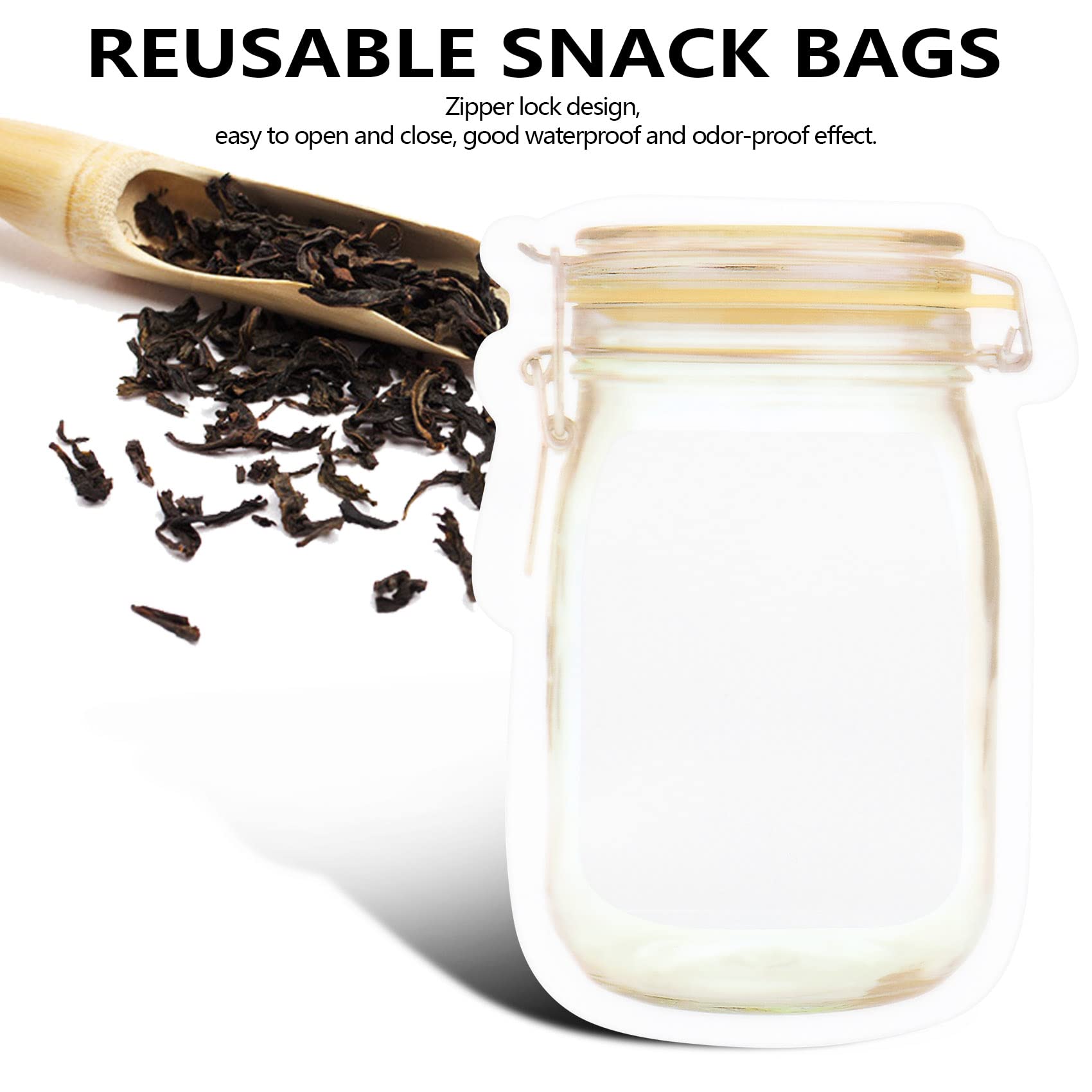 100 Pack Reusable Mason Jar Zipper Bags - Airtight Food Storage Bags for Snacks, Candy, Nuts & Cookies | BPA-Free Kitchen Organizer | Perfect for Meal Prep, Picnics & Pantry Organization