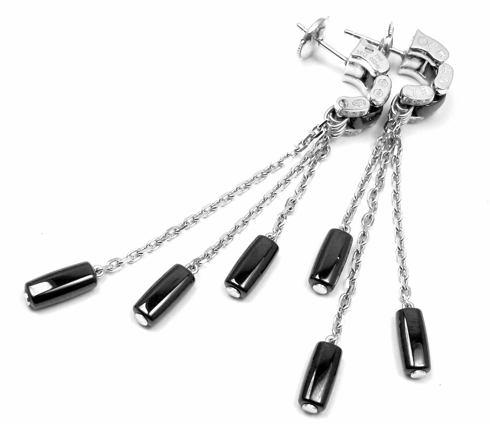 Authentic Chanel Ulta 18k White Gold Diamond Black Ceramic Drop Earrings for Women - Luxury Fashion Jewelry for Parties, Weddings & Special Occasions