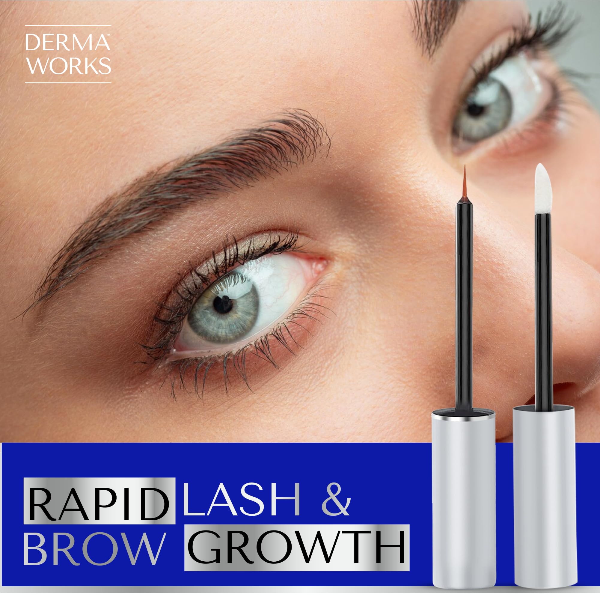 DERMAWORKS Lash & Brow Growth Serum - Advanced Eyelash & Eyebrow Enhancer for Fuller, Longer Lashes & Thicker Brows - 3ml Eyelash Serum & 5ml Eyebrow Booster - Promotes Growth, Strength & Conditioning - Perfect for Daily Beauty Routine & Special Occasions