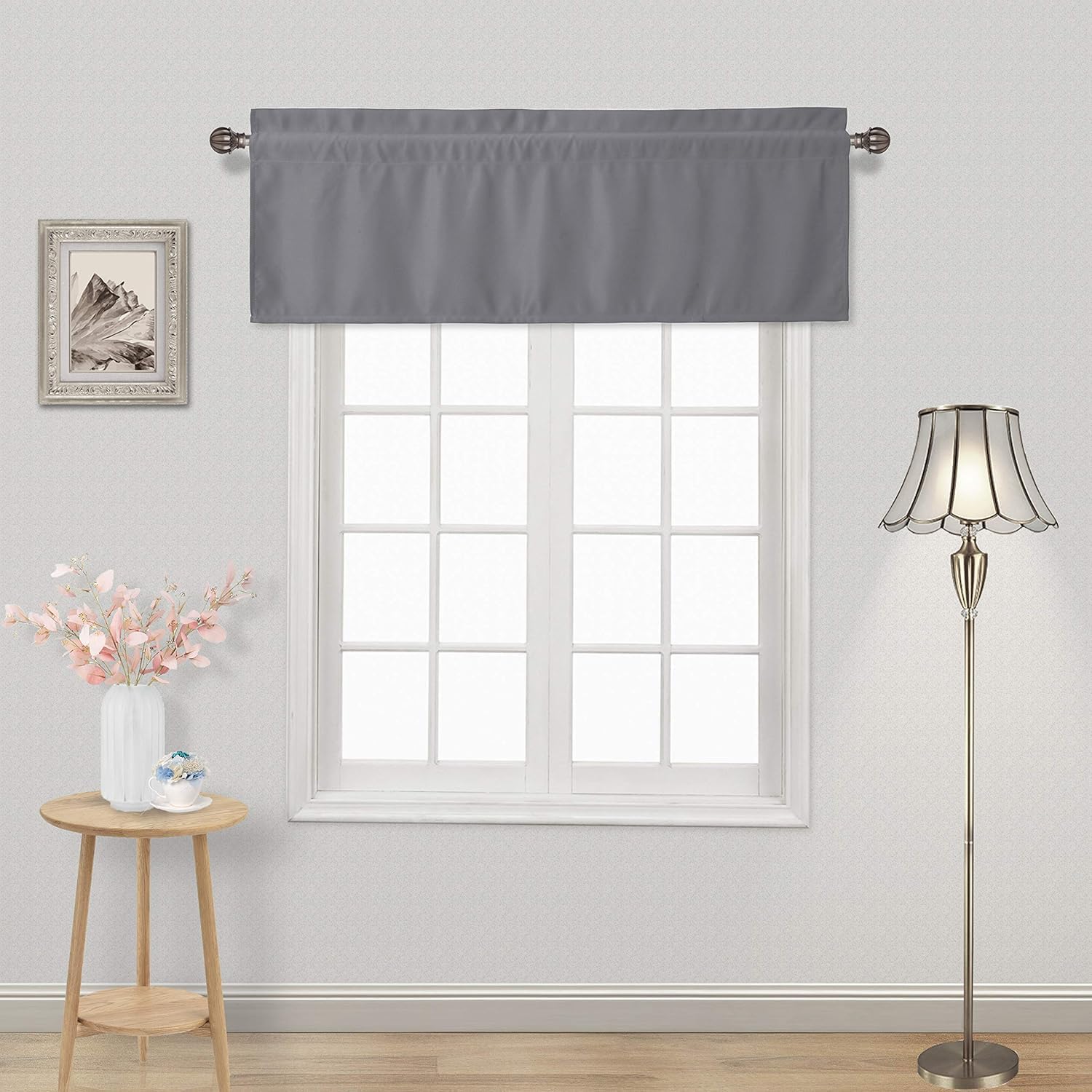 DWCN Grey Thermal Insulated Blackout Valance Curtains - 60x18 Inch Rod Pocket Kitchen Window Treatment for Energy Efficiency & Privacy (1 Panel) - Perfect for Kitchens, Breakfast Nooks & Cozy Dining Areas