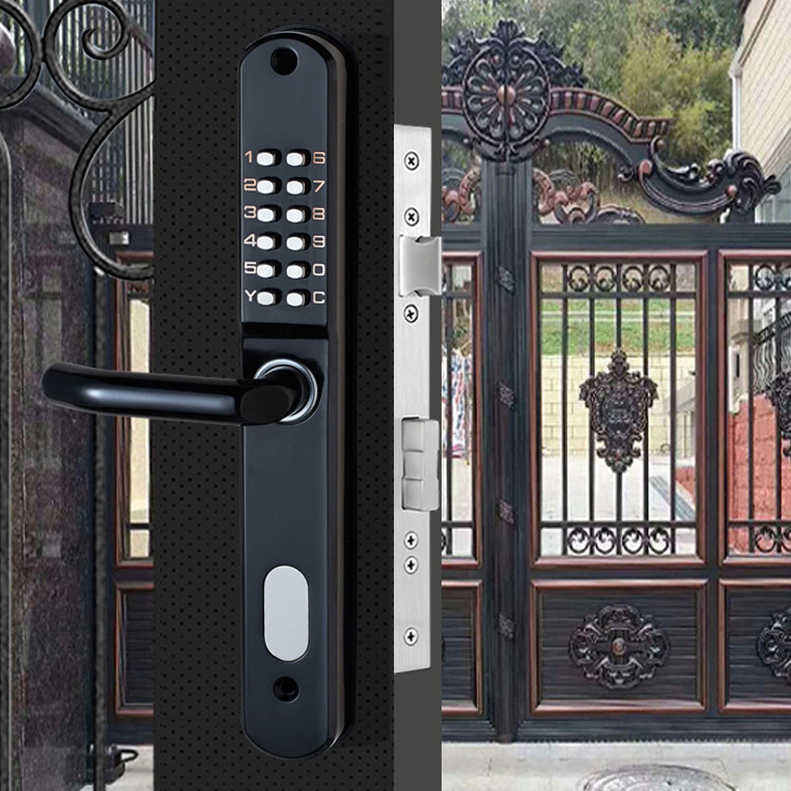 Smart Keyless Entry Door Lock - Outdoor Sunproof Villa Security Lock with Key, Broken Bridge Aluminum & Wrought Iron Design for Home, Courtyard (Black) | Compatible with Smart Doorbell Systems | Perfect for Vacation Homes, Rental Properties & High-Security Areas