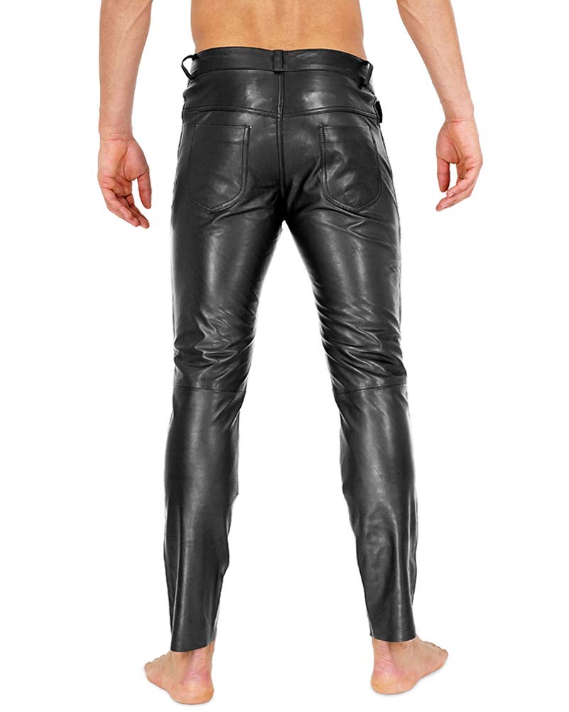 Bockle® Men's Slim Fit Aniline Leather Jeans with Zipper - Stylish Skinny Pants for Casual Wear & Night Out