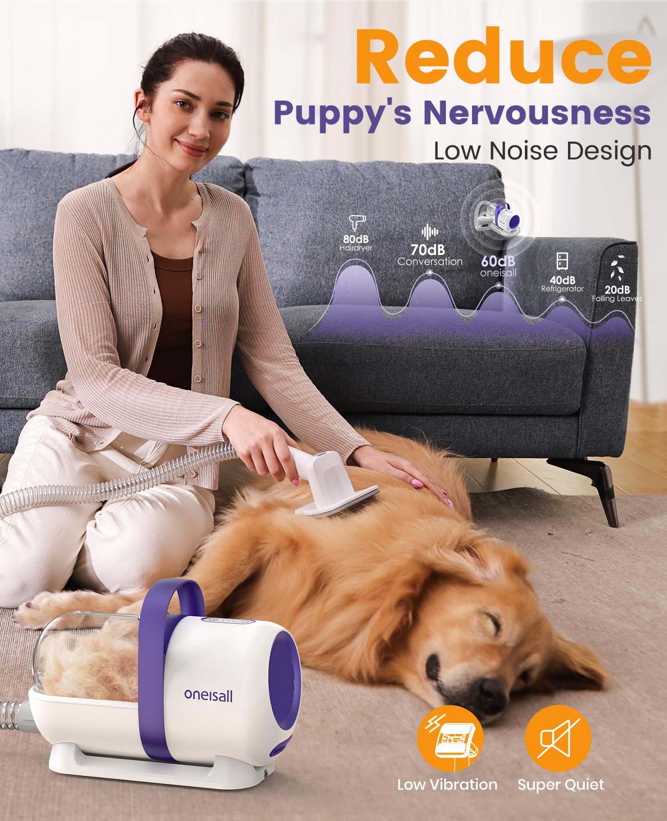 Oneisall Dog Grooming Vacuum Kit - 99% Pet Hair Suction, 4-in-1 Pet Grooming Brush & Vacuum with Attachments for Shedding Control - Perfect for Home Pet Grooming & Hair Removal on Furniture