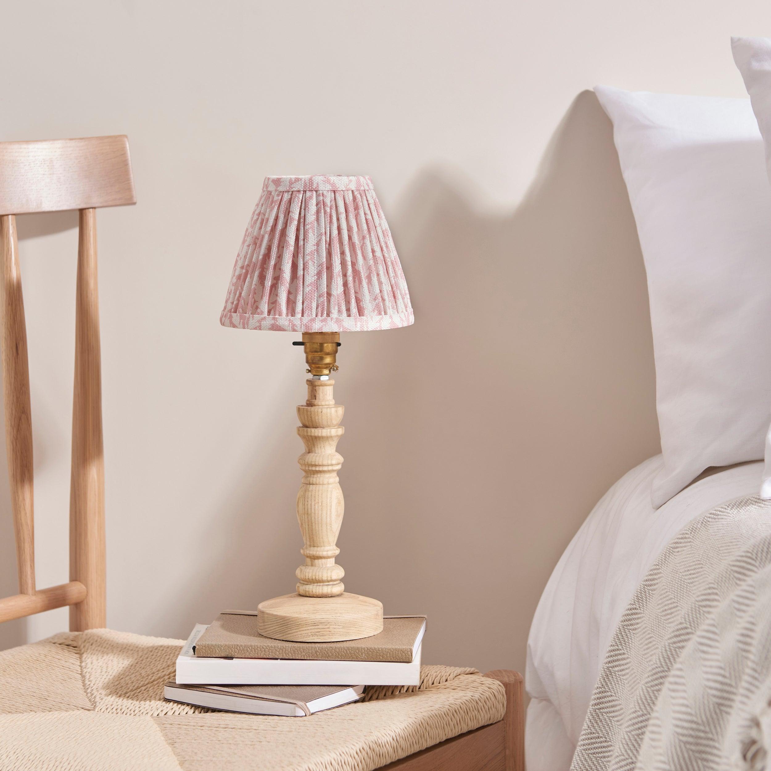 Bibury 16cm Wooden Table Lamp with Peachy Keen Leaf Shade - Modern Home Office Bedroom Nightstand Lighting Decor