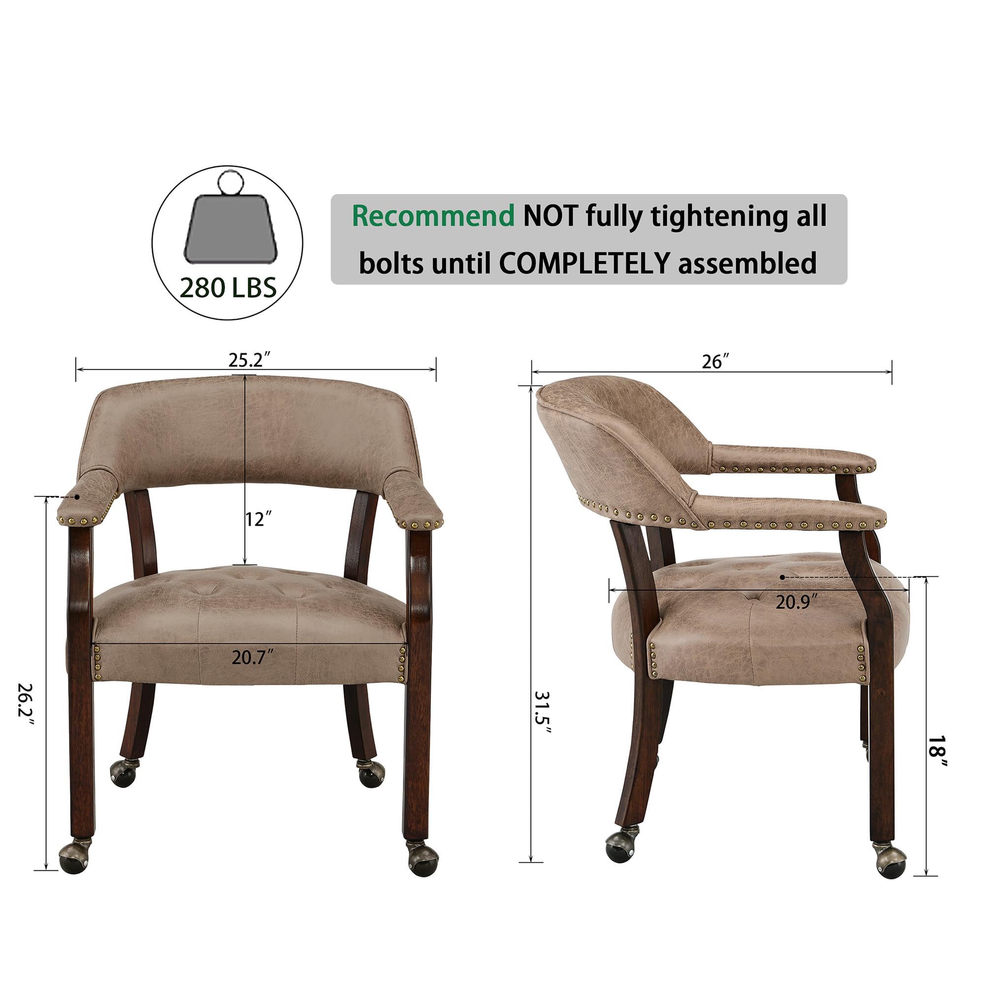 High Back Rolling Dining Chair with Casters - Light Wheat 318LT | Adjustable Captain's Chair for Kitchen Table, Dinette Sets & Poker Games | Ergonomic Office & Home Use