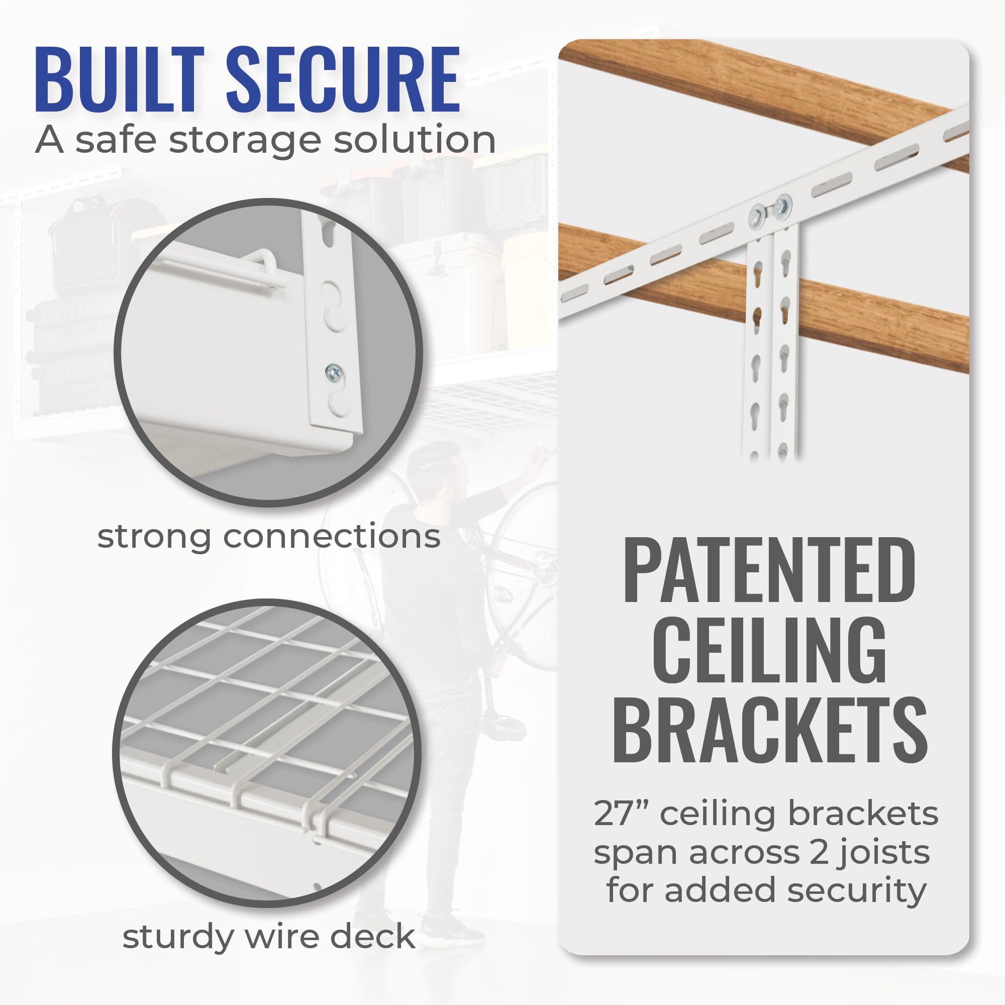 SafeRacks 4x8 Heavy Duty Overhead Garage Storage Rack - White (18