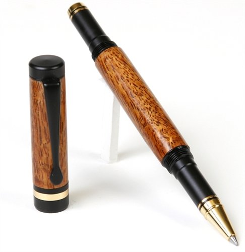 Premium Lanier Classic Rollerball Pen - Black Enamel Finish with Exotic Praduak Tiger Grain - Elegant Writing Instrument for Office, Business Gifts & Luxury Collectibles