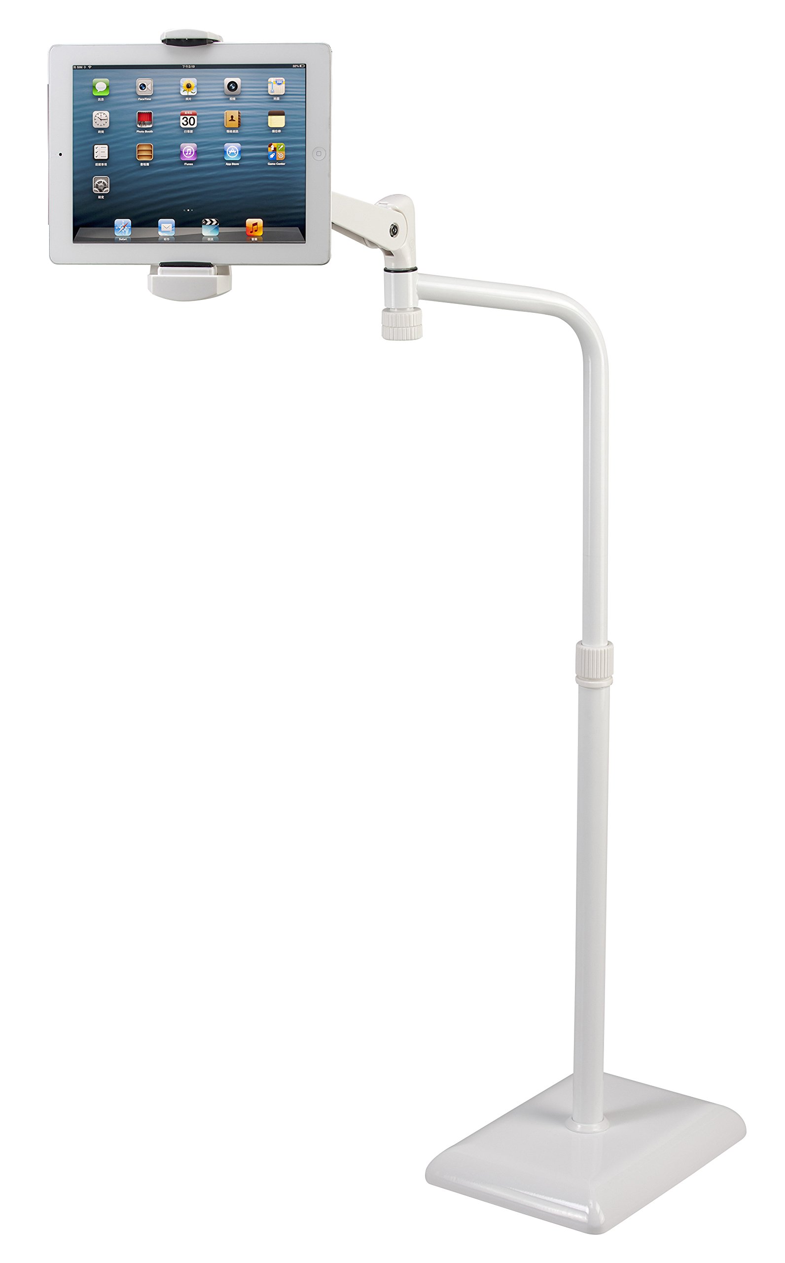 Adjustable Height & Angle 360° Rotating Floor Stand for iPad Pro/Mini/Air, Surface Pro, Samsung Galaxy Tab - Perfect for Reading, Watching Videos & Video Calls at Home or Office (Model: ICFTS01W)