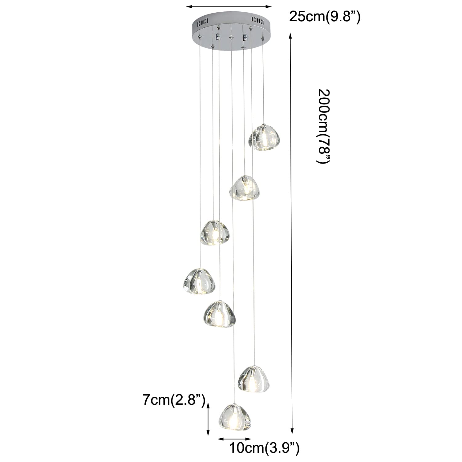 Modern LED Chandelier - 7-Light Crystal Pendant Lighting Fixture in Chrome Finish for Living Room, Dining Room & Entryway - Elegant Ceiling Light for Home Decor, Parties and Special Occasions