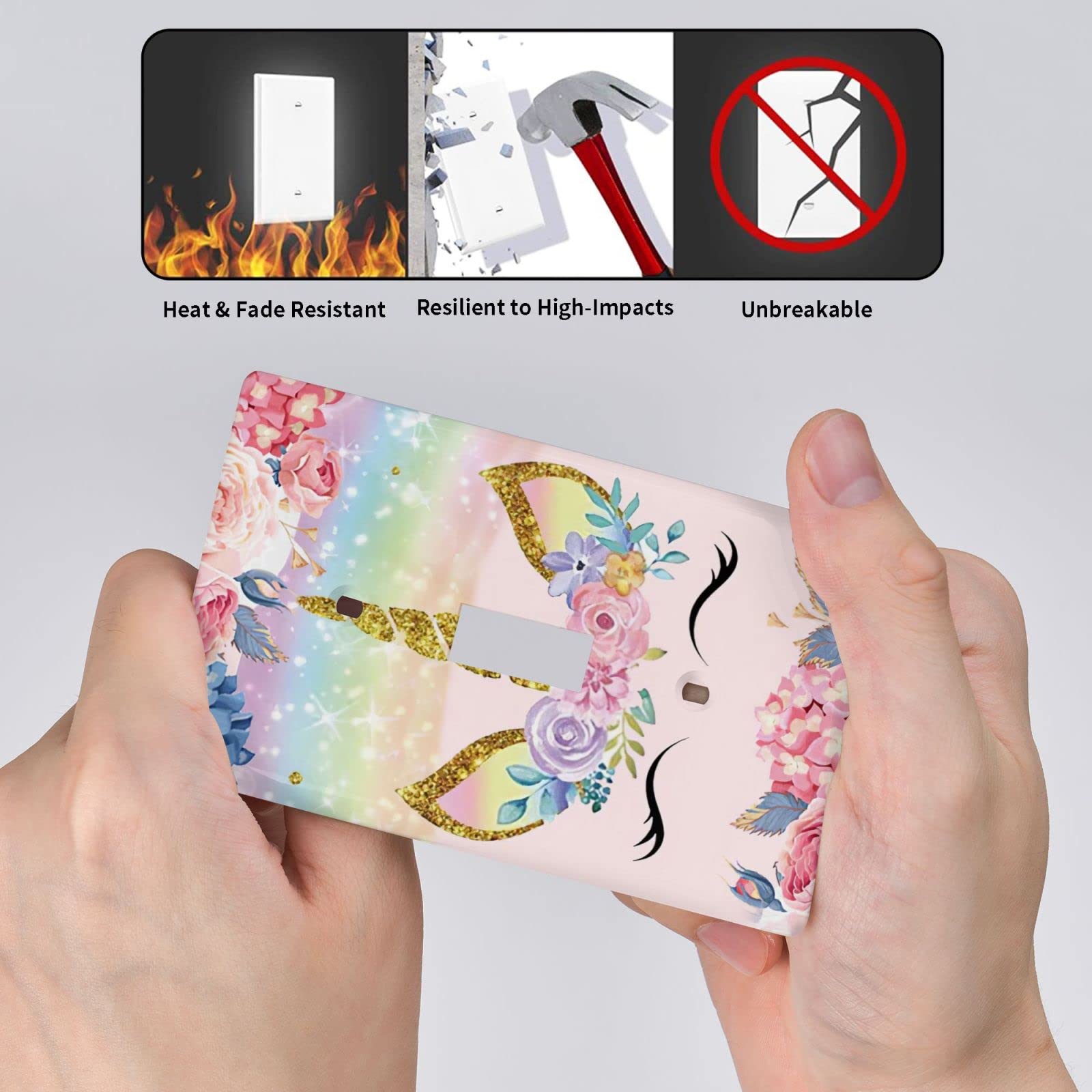 Rainbow Unicorn Princess Face Decor Light Switch Plate Cover - Cartoon Flower Design Plastic Wall Plate for Kids Room, Bedroom, Nursery (Single Gang Toggle Switch) - Perfect for Girls' Room Decor, Birthday Gifts & Home Improvement