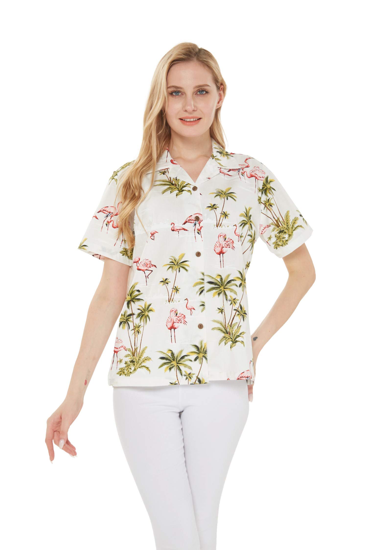 Hawaiian Couple Matching Aloha Shirts - Pink Flamingo Print Turquoise Luau Shirts for Him & Her | Perfect for Beach Vacations, Hawaiian Parties & Summer Date Nights