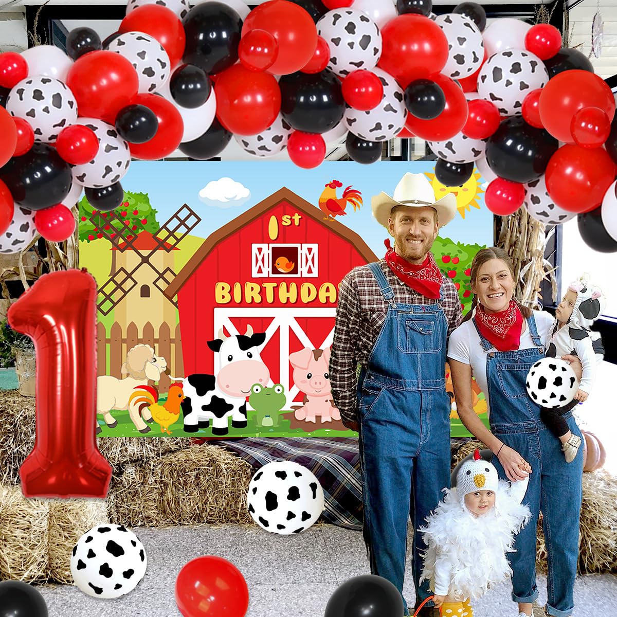 Farm Animal Theme 1st Birthday Decorations for Boys - Farm Animals Balloon Garland, Barnyard Backdrop & Party Supplies - Perfect for Baby Boy's First Birthday, Barnyard Theme Party, Farmhouse Decorations & Photo Booth Backgrounds