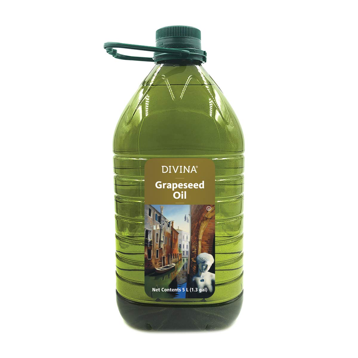 Divina 100% Pure Grapeseed Oil - 5 Liter (1.32 Gallon) Bulk Size | High Heat Cooking Oil for Frying, Baking & Salad Dressings | Vegan, Non-GMO, Gluten-Free | Perfect for Professional Kitchens & Home Chefs