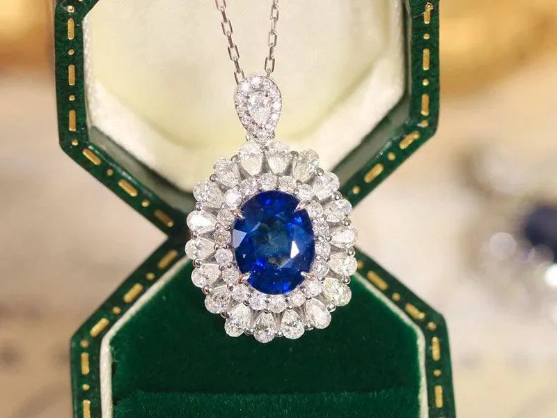 18K White Gold Blue Sapphire and Diamond Pendant Necklace for Women | Luxury Party Jewelry with Natural Gemstone | Elegant Gift for Anniversary, Birthday & Special Occasions