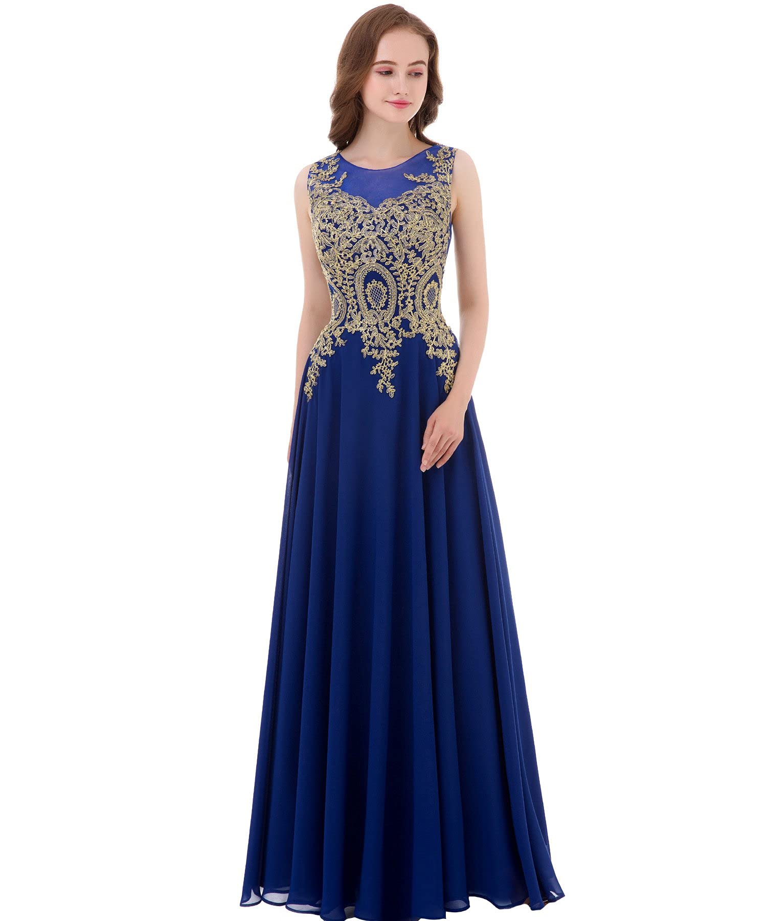 Elegant Gold Lace A-Line Long Chiffon Formal Dress for Women | Corset Prom Evening Gown | Perfect for Weddings, Galas & Special Occasions
