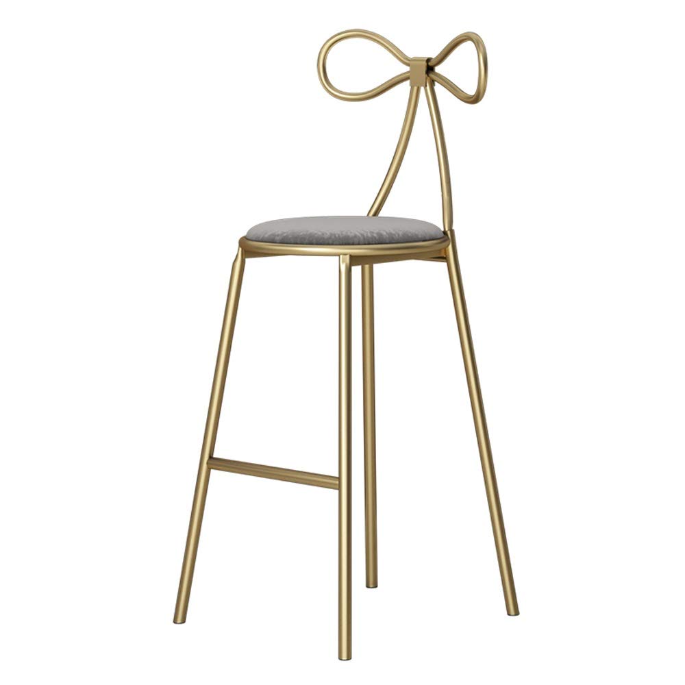 Modern Bar Stool with Bow Backrest - Adjustable Height Counter Stool for Kitchen, Cafe & Home Decor - 40x43x75cm Gray Bar Chair - Durable Lounge Stool for Coffee Shops, Restaurants & Living Rooms