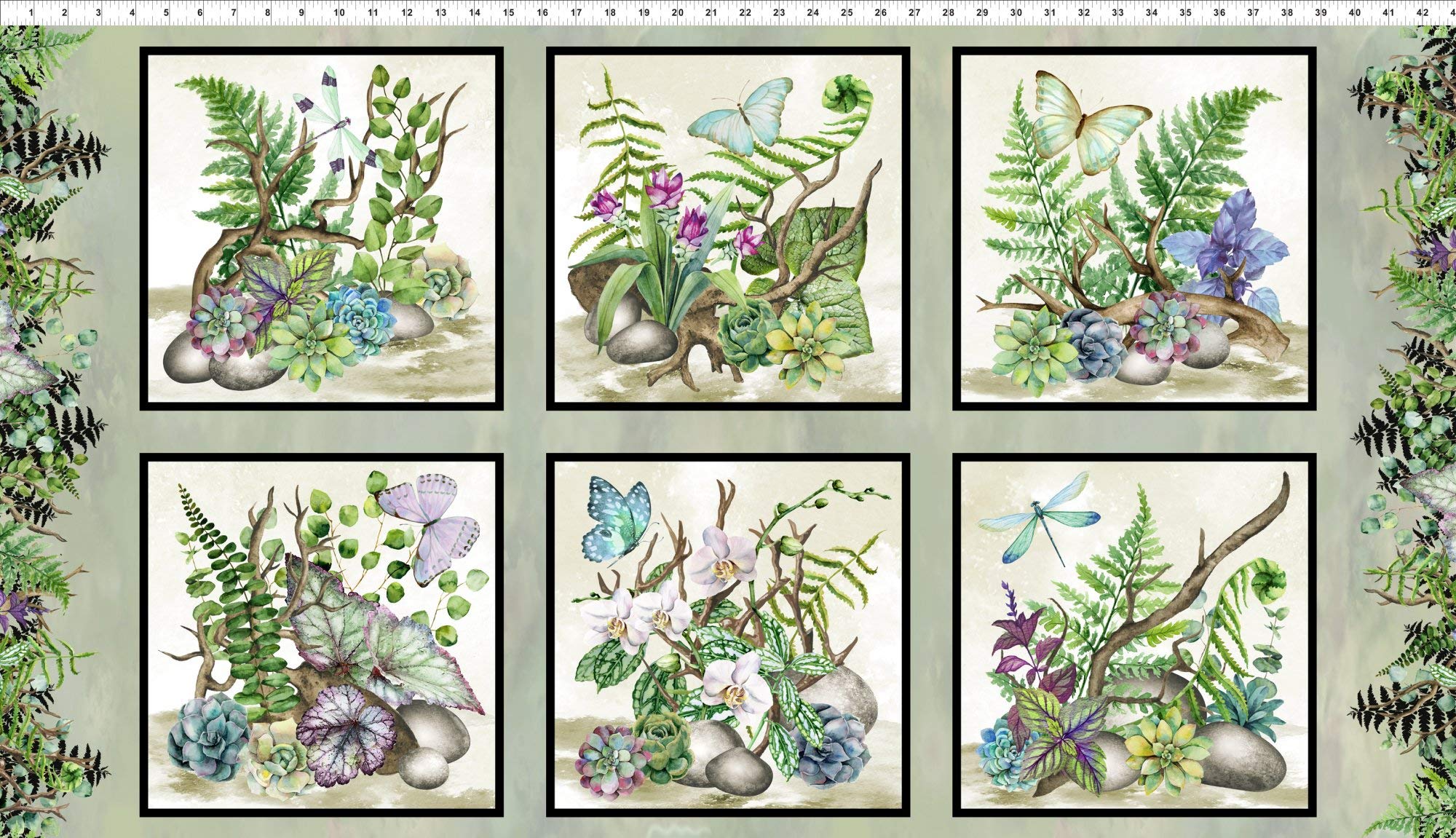 6-Panel Terrarium with Succulents - Cotton Yard Fabric for DIY Home Decor, Garden Crafts & Unique Gifts