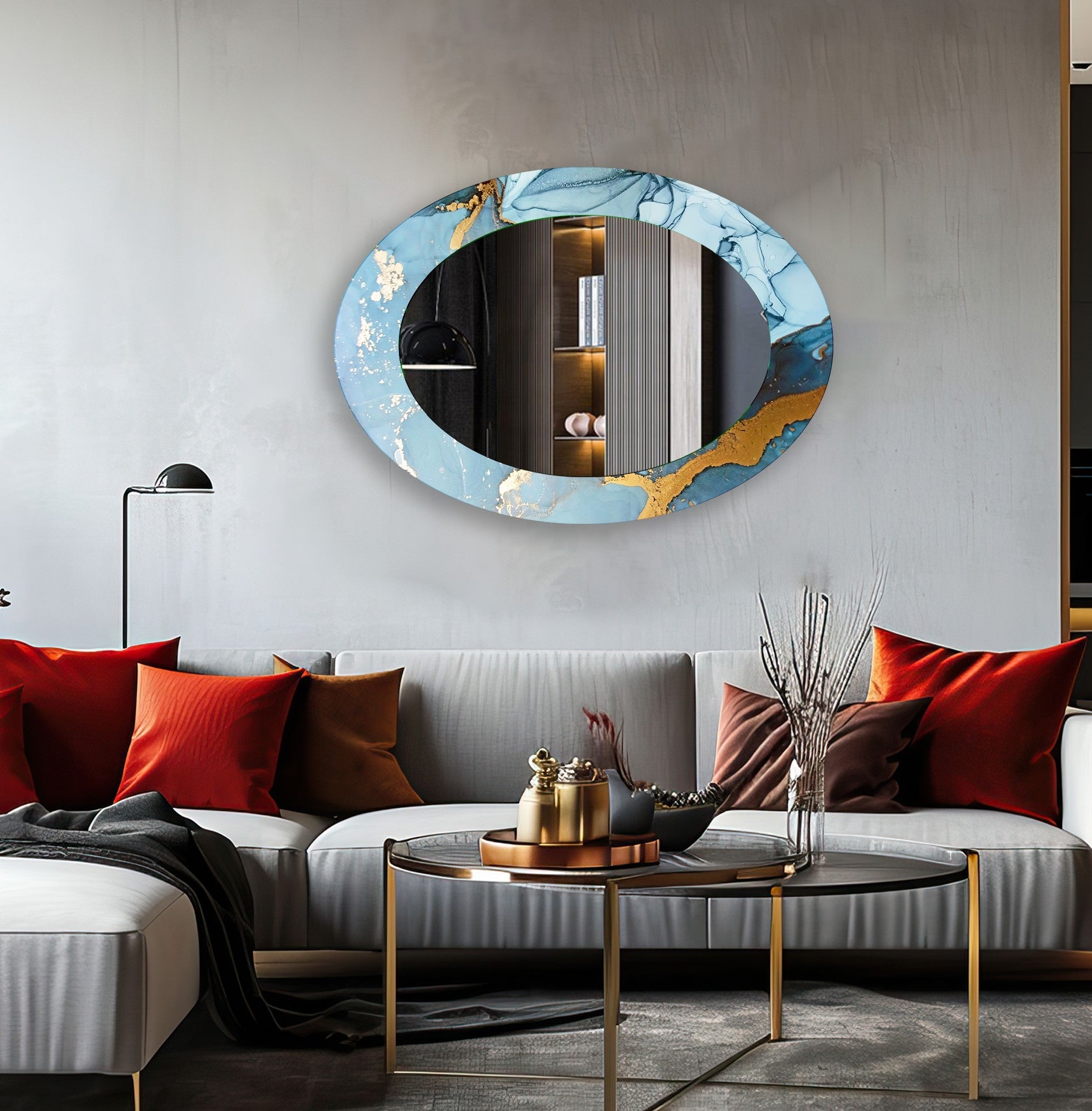 Stylish Blue Oval Wall Mirror - Elegant Home Decor for Living Room, Bedroom & Bathroom - Perfect for Vanity, Entryway & Interior Design
