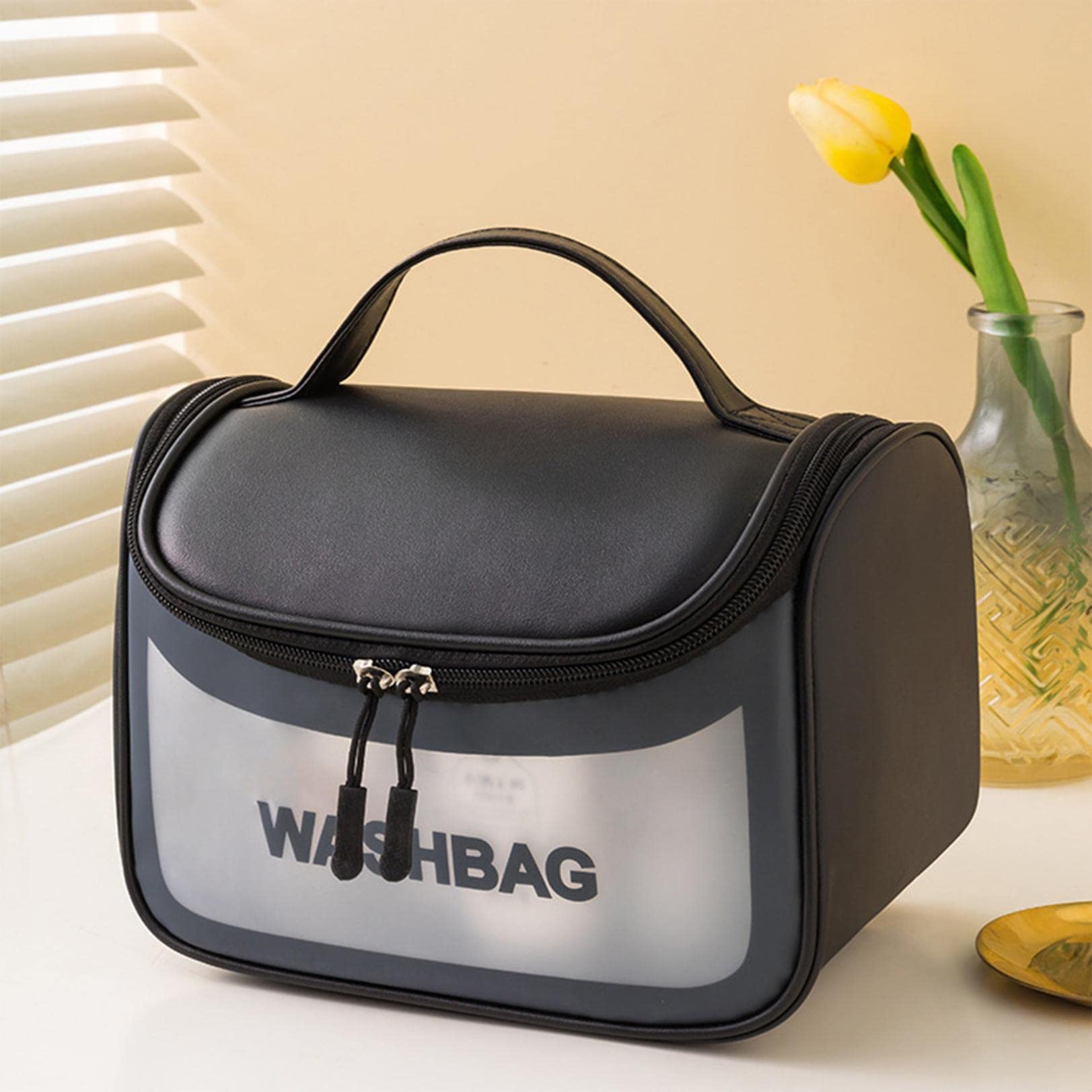 Waterproof Cosmetic Bag Set - Translucent Frosted PVC Makeup Pouch with Zipper & Handle for Travel | Hanging Toiletry Organizer for Bathroom, Gym & Vacation Essentials
