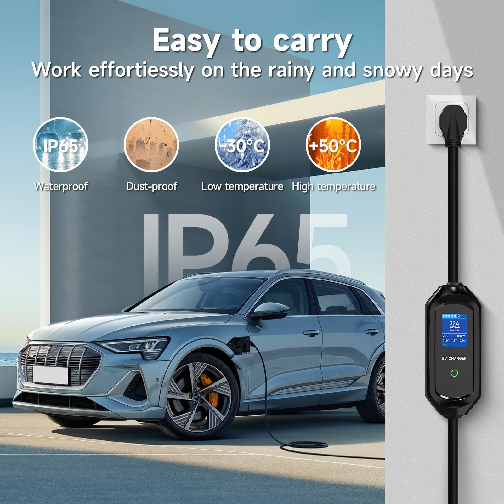 Level 2 EV Charger 32Amp 7.2kW 110V-240V with WiFi & 25FT Cable | Portable Electric Vehicle Charging Station with NEMA 14-50 Plug & 5-15 Adapter | Perfect for Home, Garage & Road Trip Charging