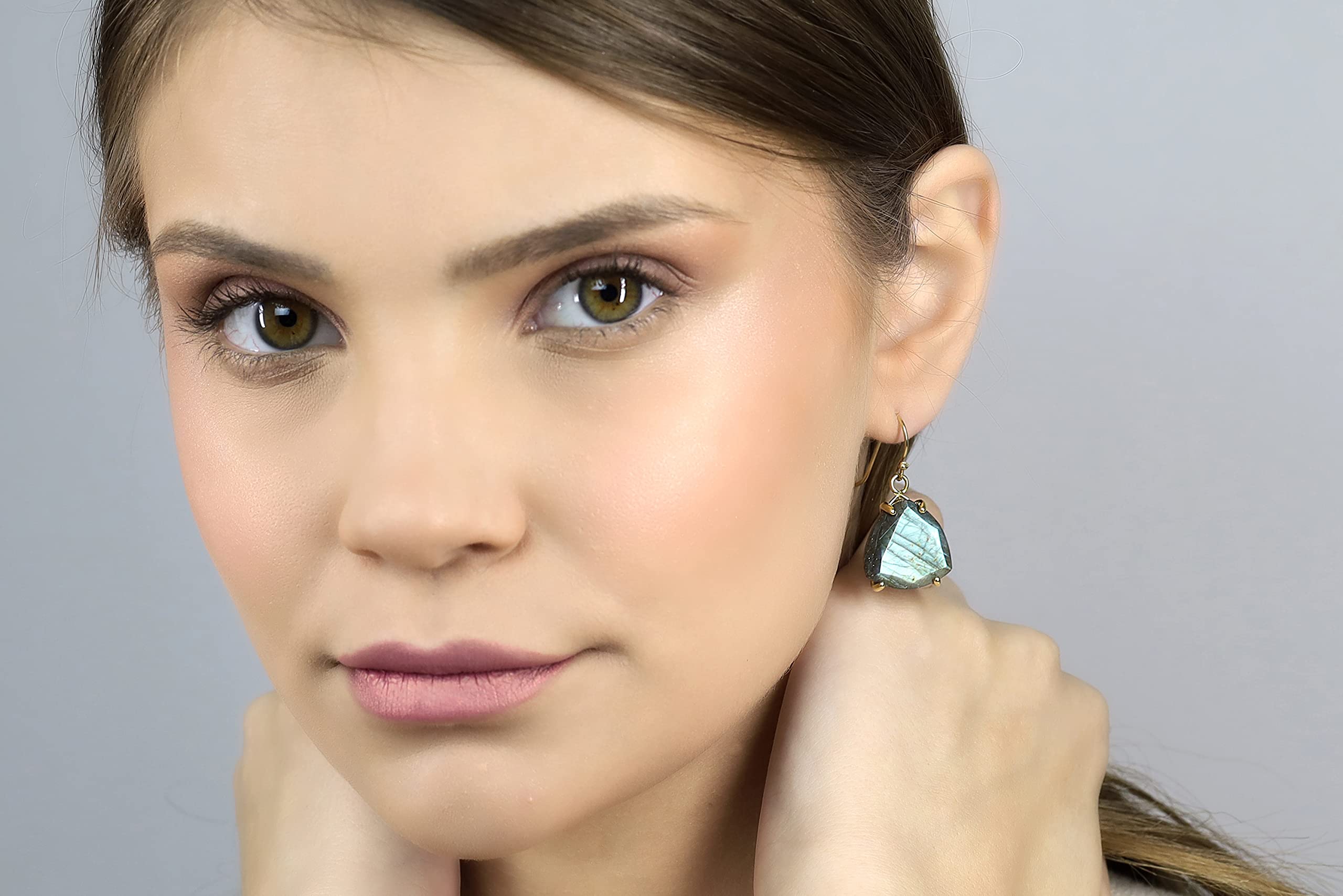 Labradorite Triangle Dangle Earrings - Gold Hook Earrings with Semiprecious Stones - Enchanting Unique Jewelry for Women - Perfect for Parties, Weddings & Everyday Wear