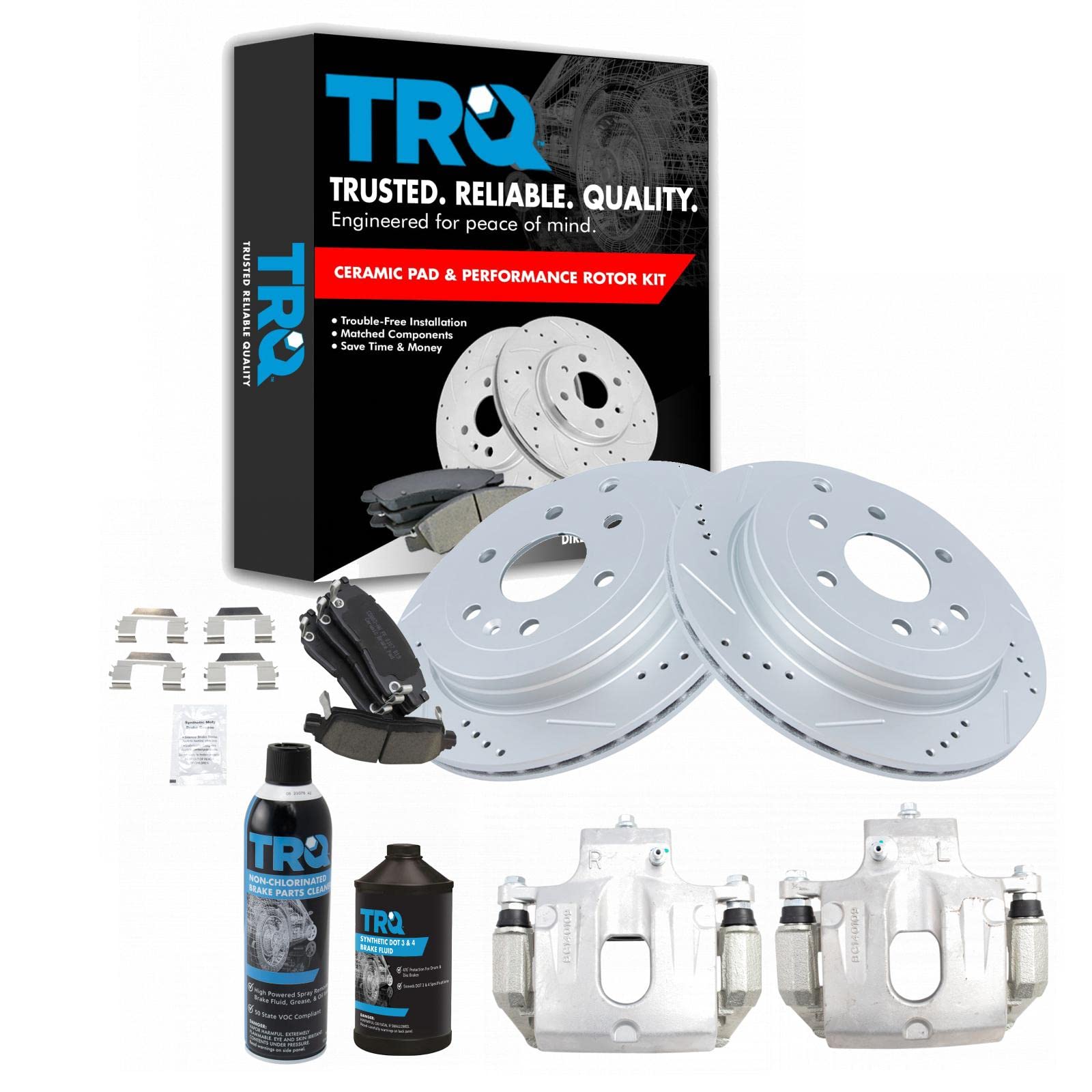 TRQ Ceramic Brake Pads & Performance Rotor Caliper Kit for Chevy Silverado 1500 2500 3500 - High Heat Resistance, Low Noise - Perfect for Towing, Off-Roading & Heavy-Duty Driving