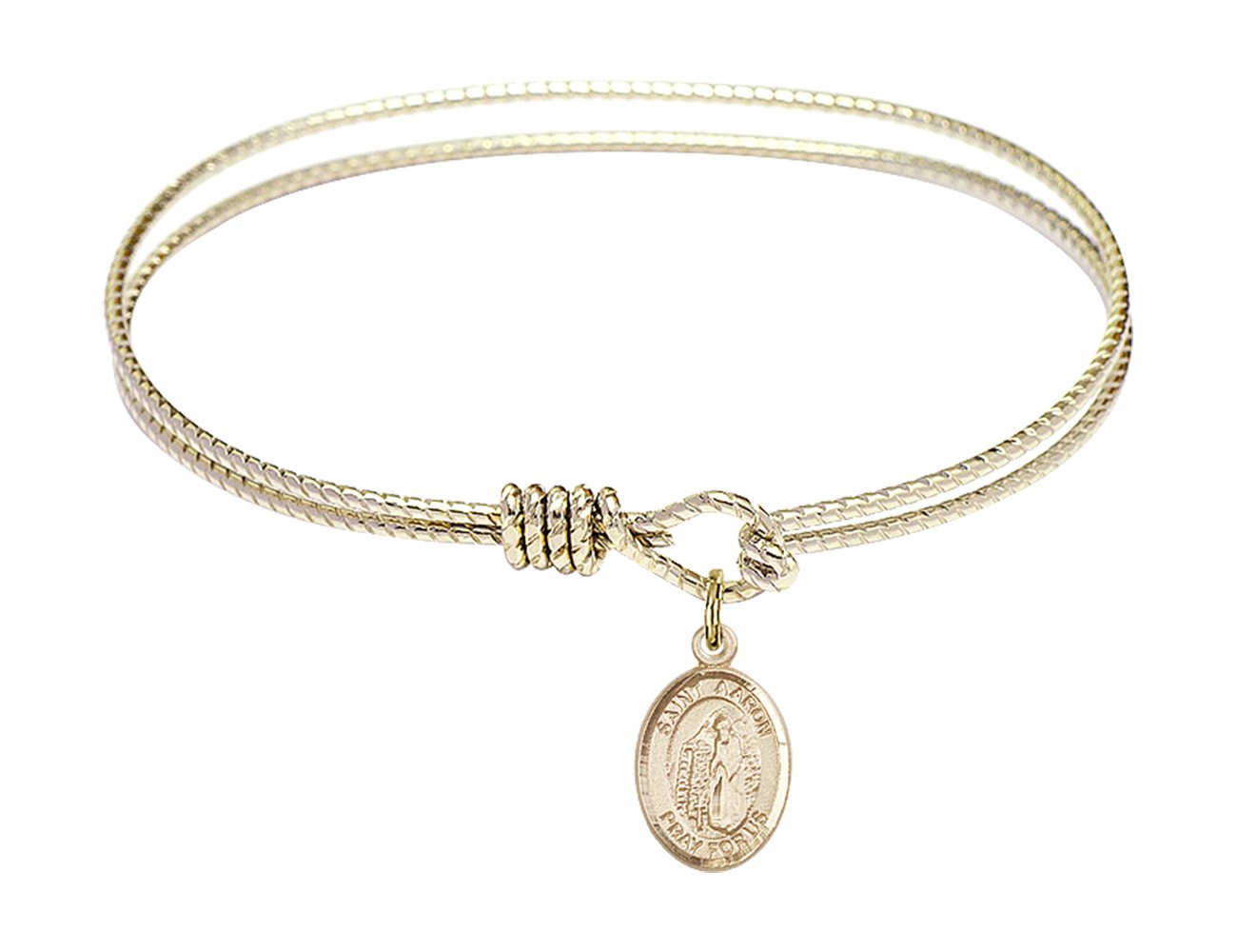 F A Dumont 6.25 Inch Oval Eye Hook Bangle Bracelet with St. Aaron Charm - Elegant Jewelry for Women, Perfect for Parties, Weddings & Everyday Wear
