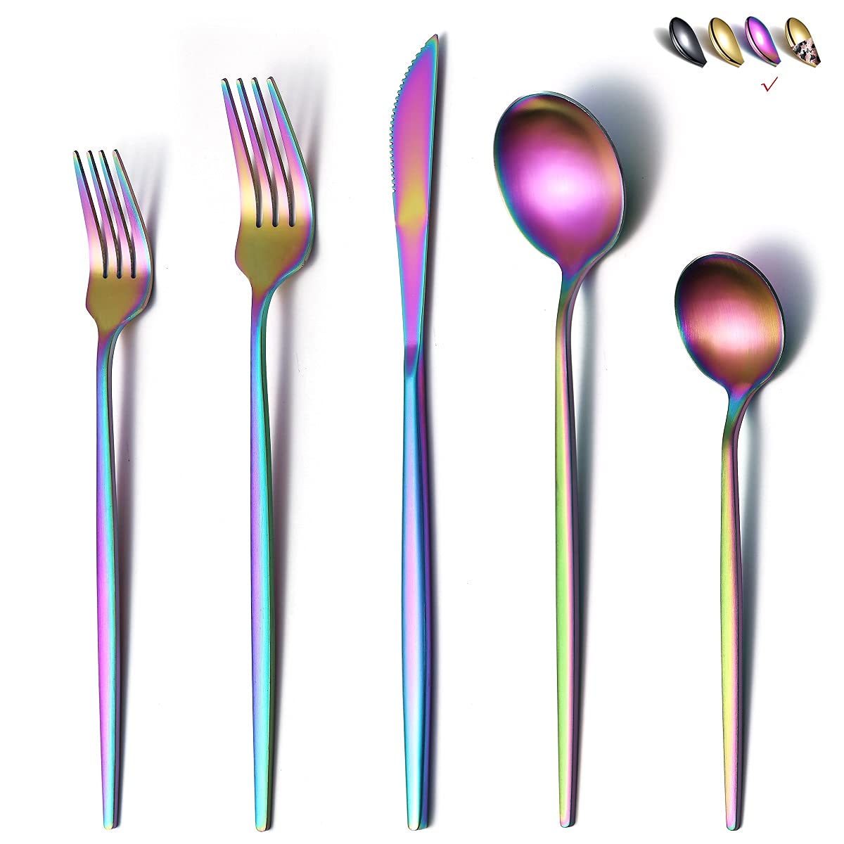 20-Piece Matte Rainbow Flatware Set - Stainless Steel Colorful Silverware with Titanium Plating - Durable Cutlery Set for 4 - Perfect for Dinner Parties, Weddings & Stylish Home Dining
