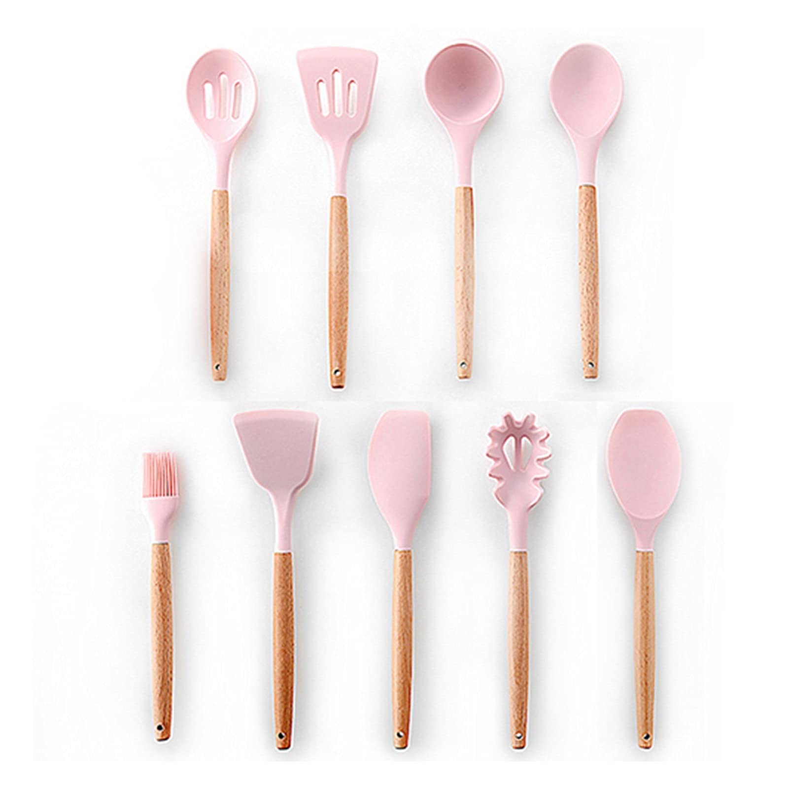 Premium 9-Piece Pink Silicone Kitchen Utensil Set with Storage Box - Turner, Tongs, Spatula & Soup Spoon - Non-Stick Cooking Tools for Baking, Frying & Everyday Meal Prep - Ideal Gift for Home Chefs
