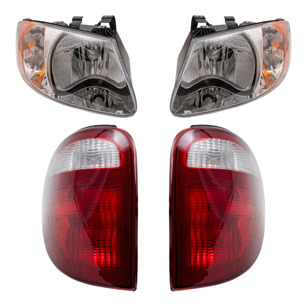 Brock Replacement Halogen Headlights and Tail Lights Set for 2001-2003 Dodge Caravan Chrysler Town & Country Plymouth Voyager - Enhanced Night Visibility & Safety Driving