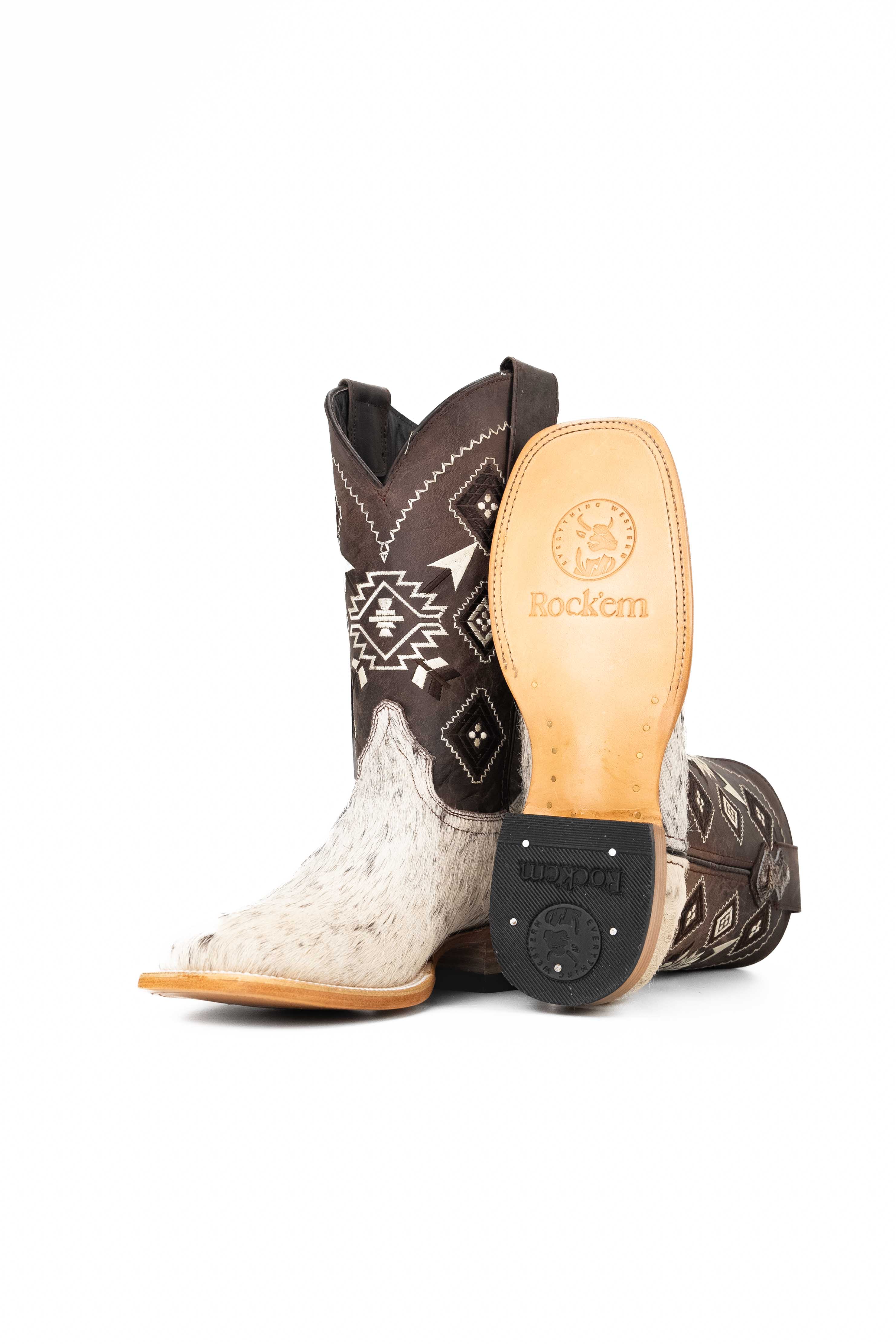 Authentic Men's Cowhide Square Toe Cowboy Boots - Size 7.5 (US) - Durable & Comfortable Western Boots for Rodeo, Country Dancing & Outdoor Adventures