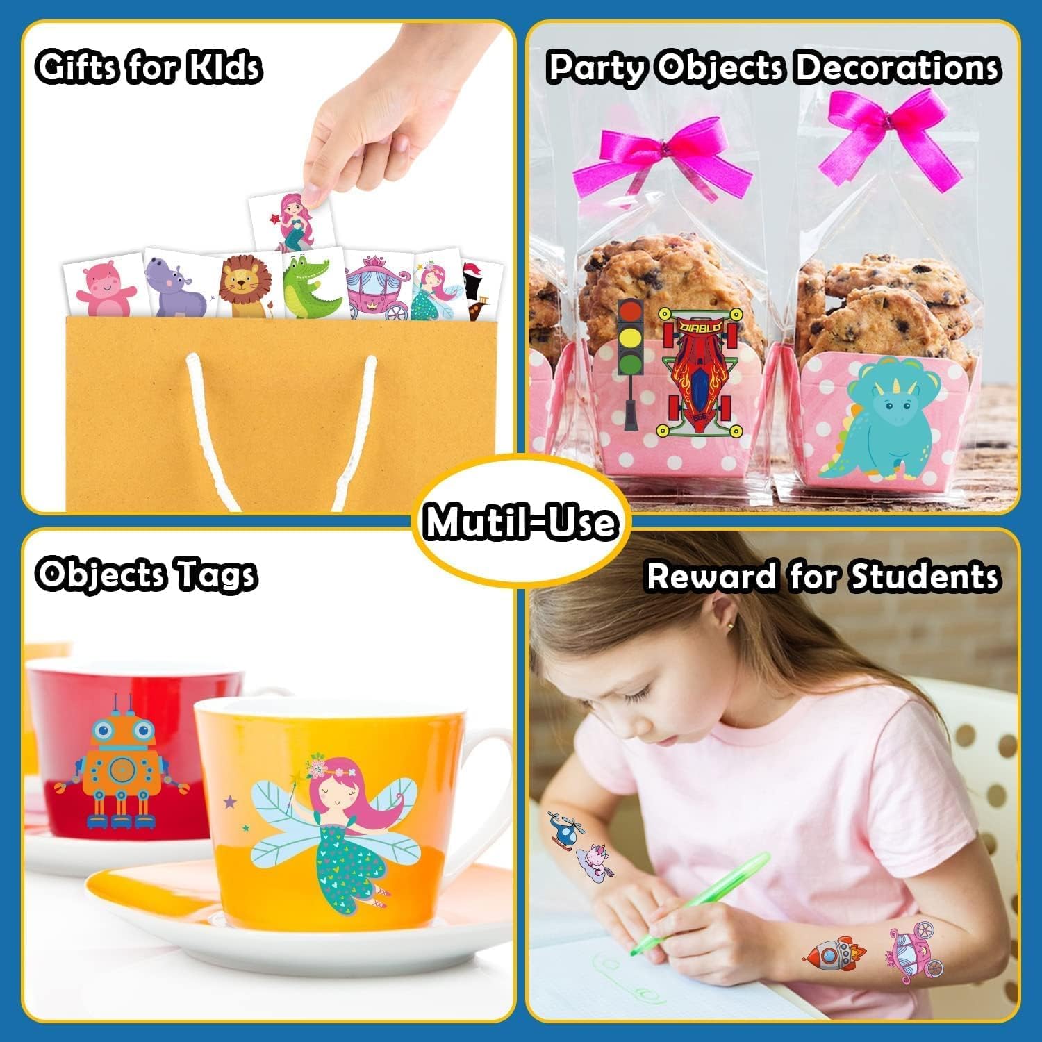 50 Sheets Kids Temporary Tattoos - Dinosaur, Mermaid, Pirate, Animal & Butterfly Designs | Fun Party Favors for Birthday Goodie Bags, Halloween Costumes & Summer Camp Activities