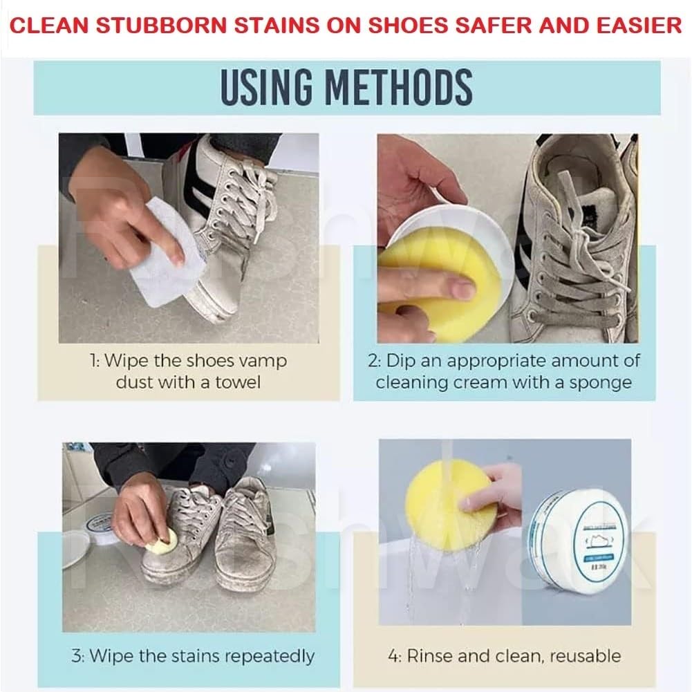 Rushwak White Shoe Cleaner Cream Kit - No-Wash Instant Whitener for Sneakers with Sponge | 260g | Perfect for Cleaning White Shoes, Sneakers & Canvas | Ideal for Daily Wear, Gym & Outdoor Activities