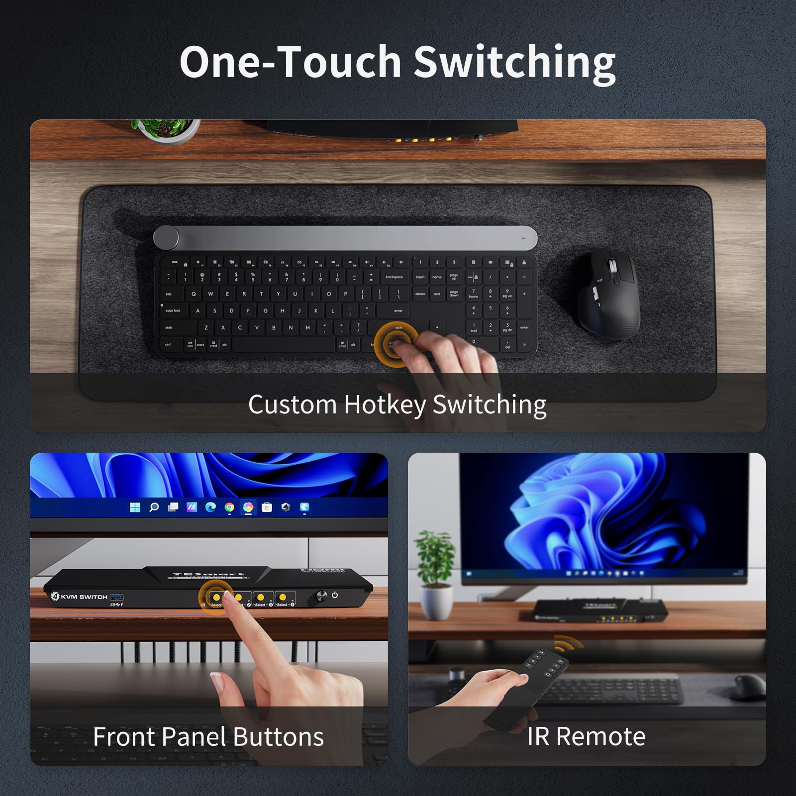 TESmart 8K@60Hz 4-Port HDMI KVM Switch for 1 Monitor & 4 Computers - USB 3.0 Hub with Audio/Microphone Support, EDID Emulator, Hotkey & Remote Control - Perfect for Home Office, Gaming & Multi-Device Workstations