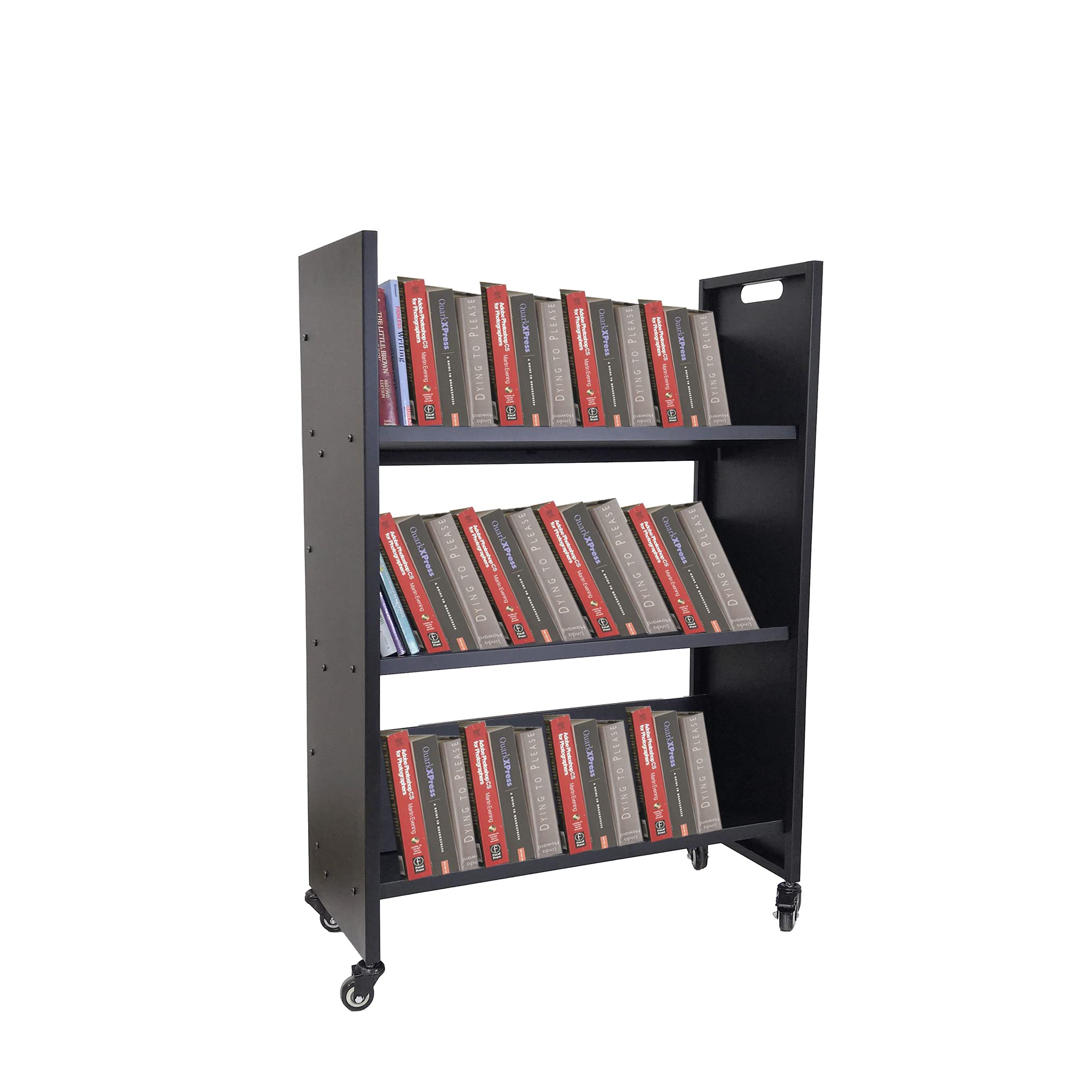 FixtureDisplays® Heavy Duty Metal Book Cart with Wheels - Rolling Library Book Truck, Mobile Pew Cart & Book Trolley for Classrooms, Libraries & Office Organization (Model 11241-L-NEW-NF) - Perfect for Book Storage, Display & Easy Transport