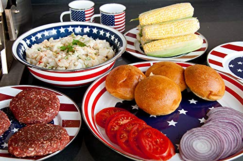 Stars & Stripes Enamelware 12 oz. Coffee Mugs, Set of 4 - Patriotic American Flag Design for Camping, Picnics & Outdoor Adventures