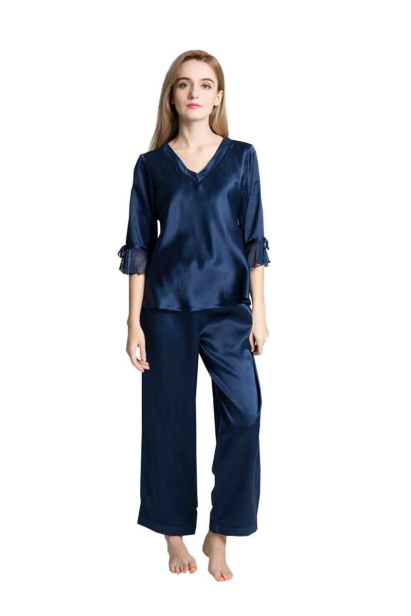 Orose Women's 100% Pure Mulberry Silk Pajama Set - V-Neck 3/4 Sleeve Sleepwear for Ladies | Soft & Breathable Nightwear for Relaxation, Lounging & Gift Giving