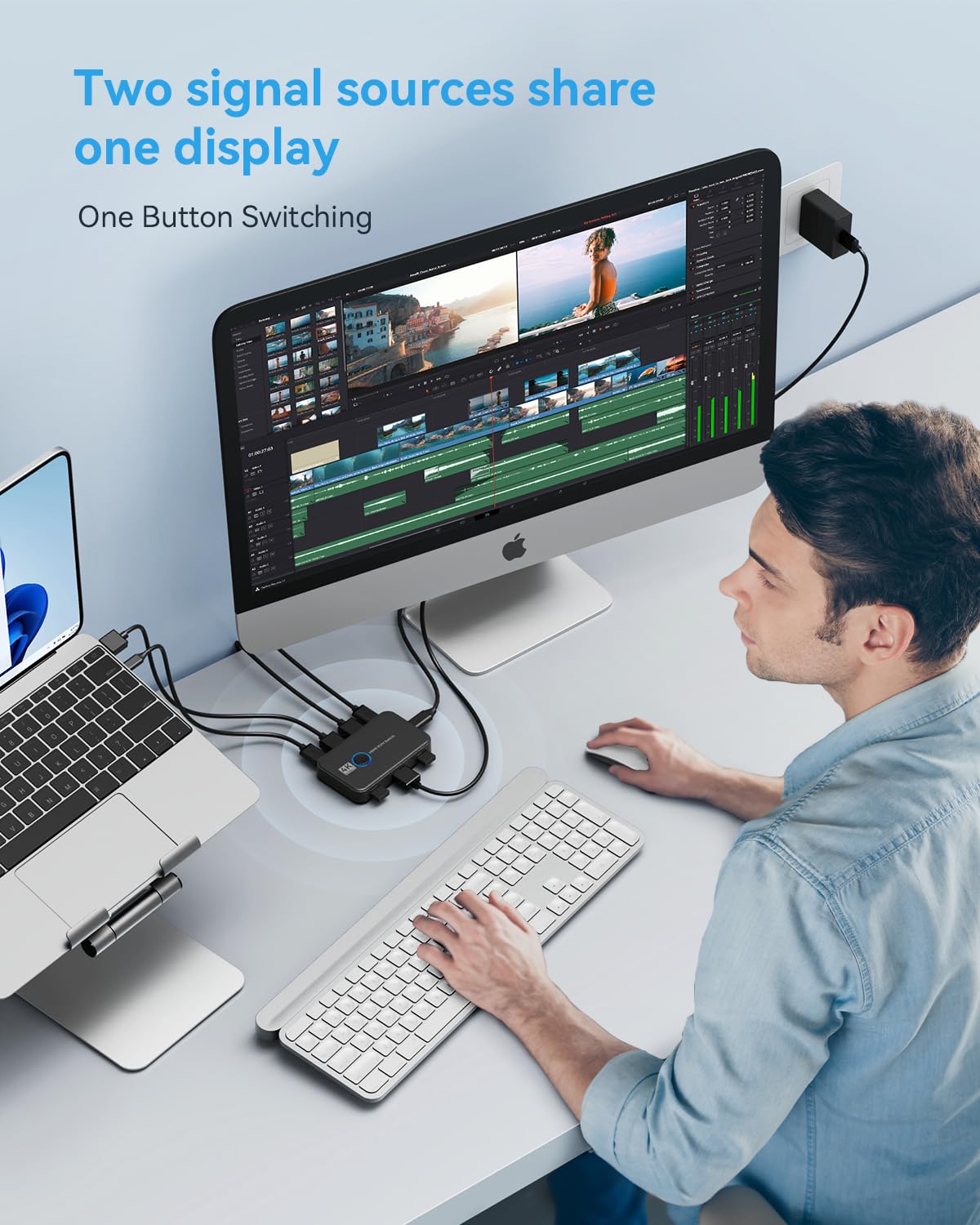 Giimake 2-Port HDMI USB KVM Switch - Share 1 HD Monitor, Keyboard & Mouse Between 2 Computers - 4K@60Hz Support - Includes 2 HDMI Cables, 2 USB Cables & USB Charge Cable - Perfect for Home Office, Gaming & Multi-PC Workstations