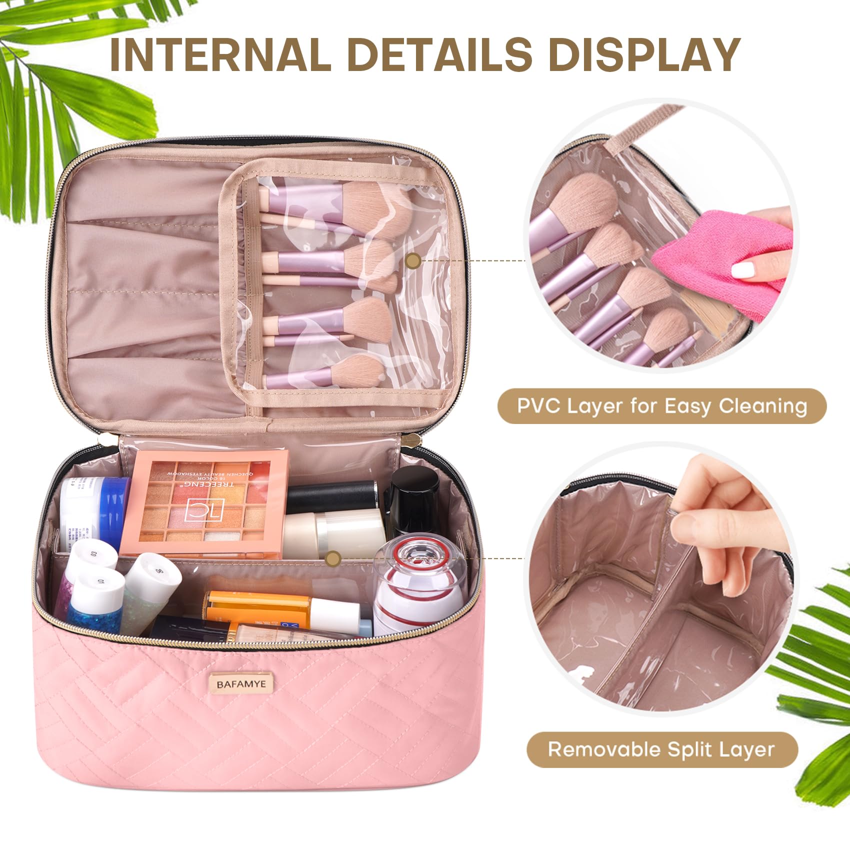 5L Travel Makeup Bag for Women - Large Capacity Cosmetic Organizer with Divider, Portable Toiletry Case, Pink (1.34 GAL) - Perfect for Air Travel, Vacation & Gym Essentials Storage