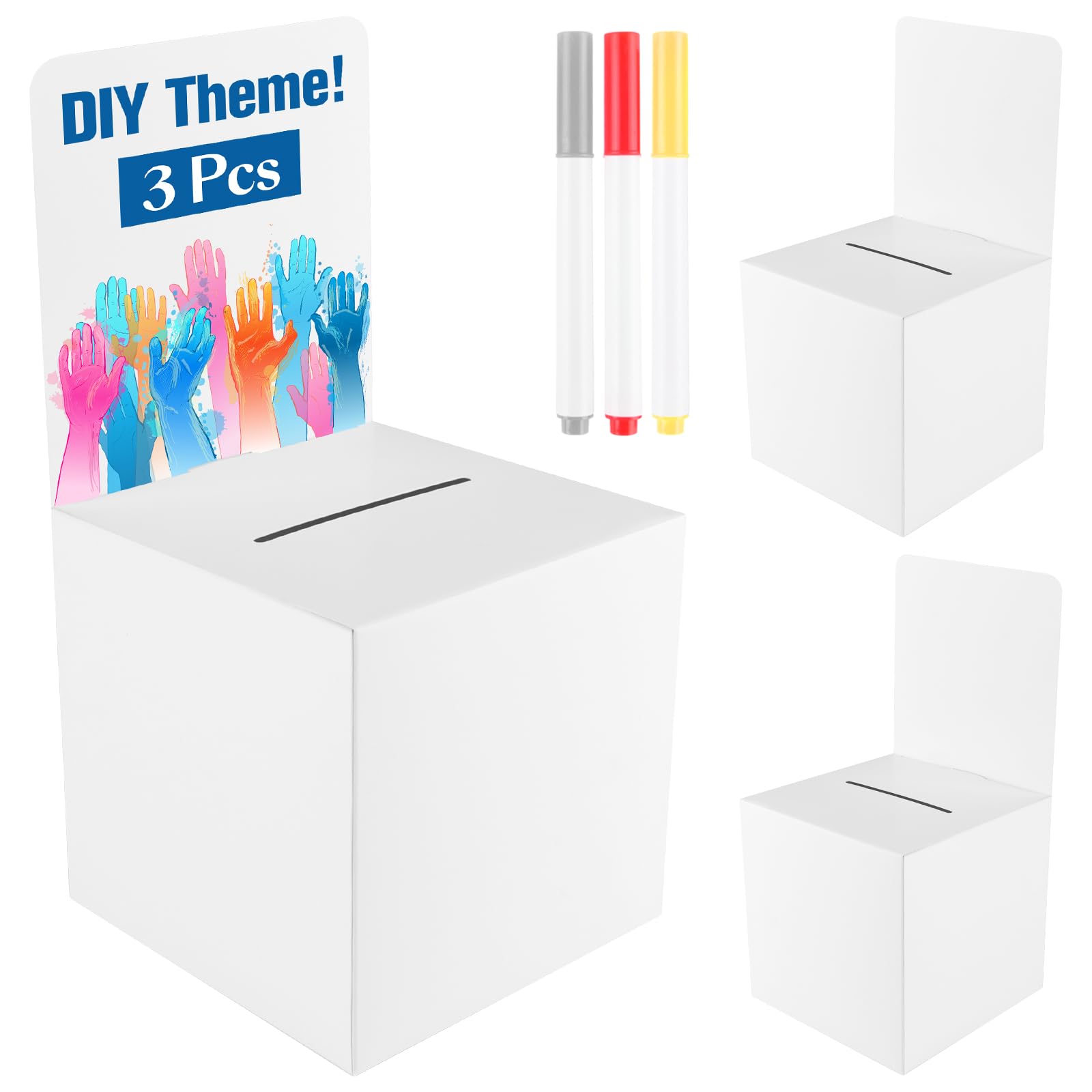 3 Pack White Raffle Ballot Box with Slot - Voting, Suggestion & Donation Box for Fundraising, Contests, Events & Office Use - Collect Tickets, Cards & Ballots Easily