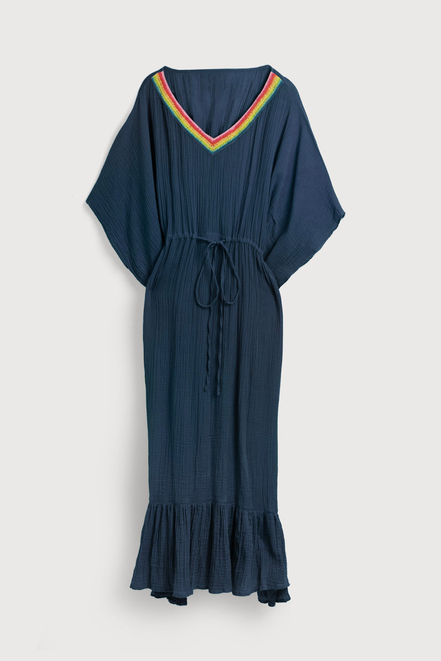 Crochet Rainbow Kaftan Maxi Dress - Boho Chic Beach Cover Up for Women - Perfect for Summer Vacations, Pool Parties & Music Festivals