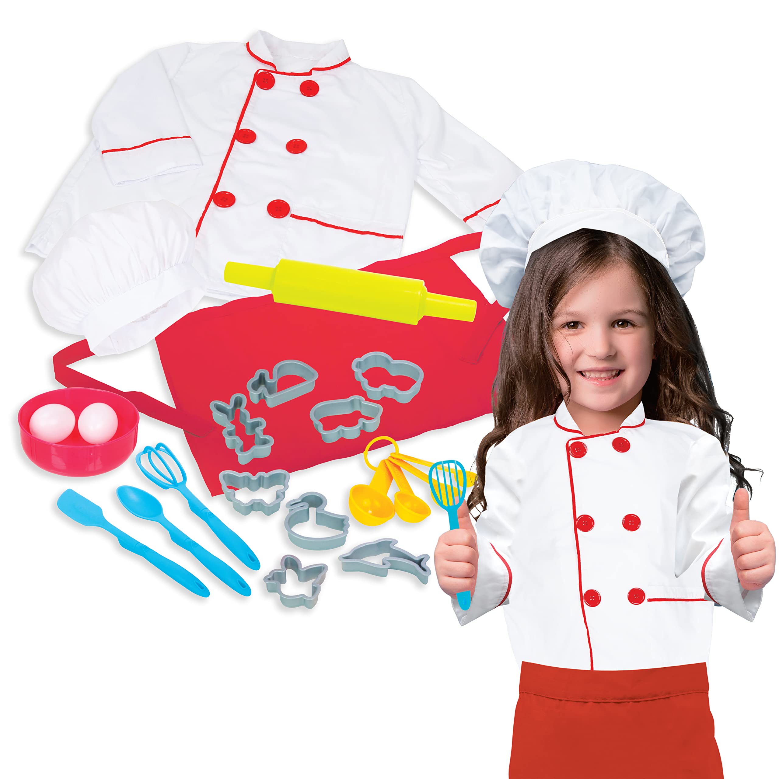 Dr. STEM Toys Chef Costume for Kids Ages 3-6 | 21-Piece Pretend Play Set with Chef Jacket, Hat, Apron, Cooking Utensils & Accessories | Perfect for Role Play, Birthday Gifts & STEM Learning Activities