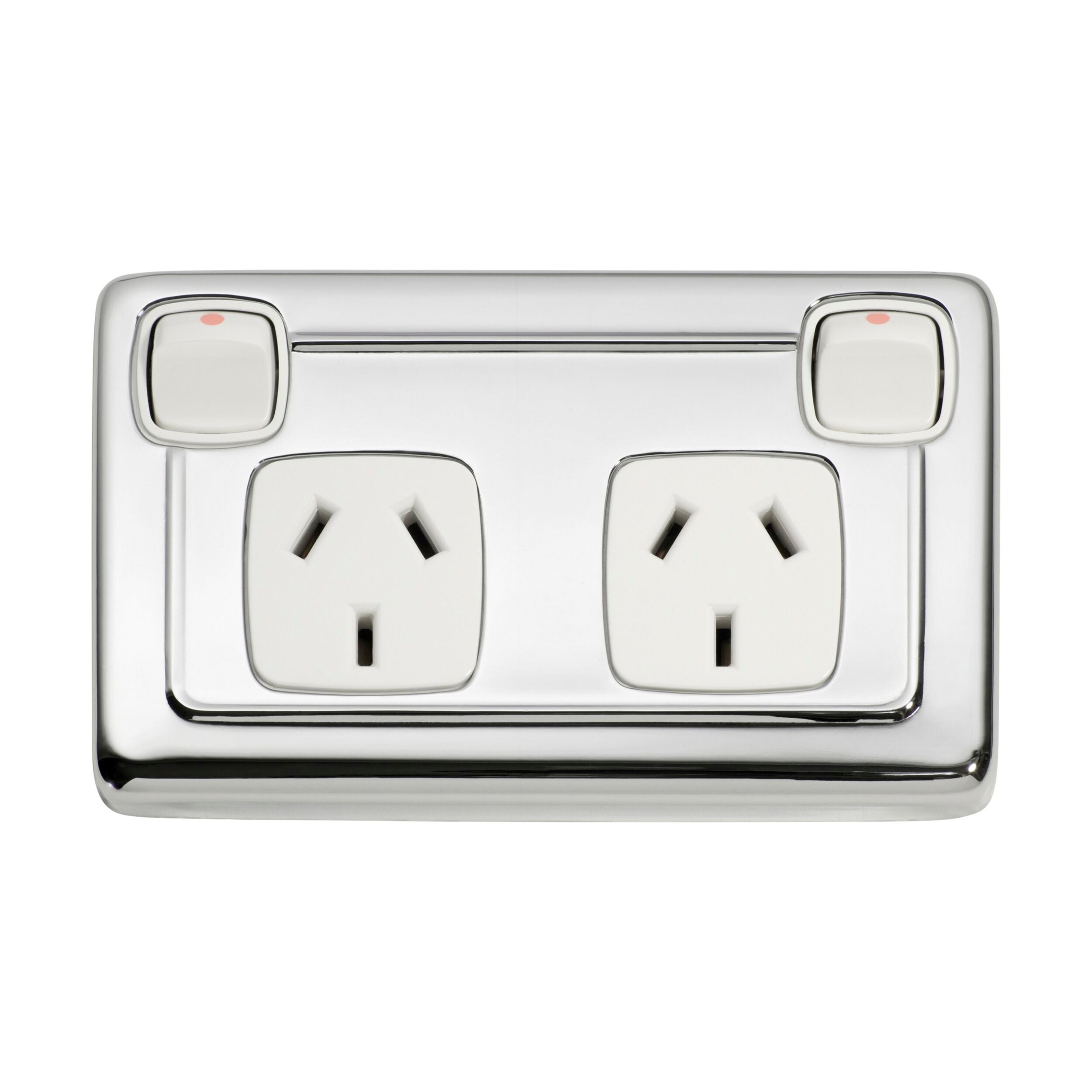 5889 Double Rocker Light Switch - Flat Plate Design, White Chrome Plated (H72xW115mm) - Perfect for Modern Home & Office Electrical Installations