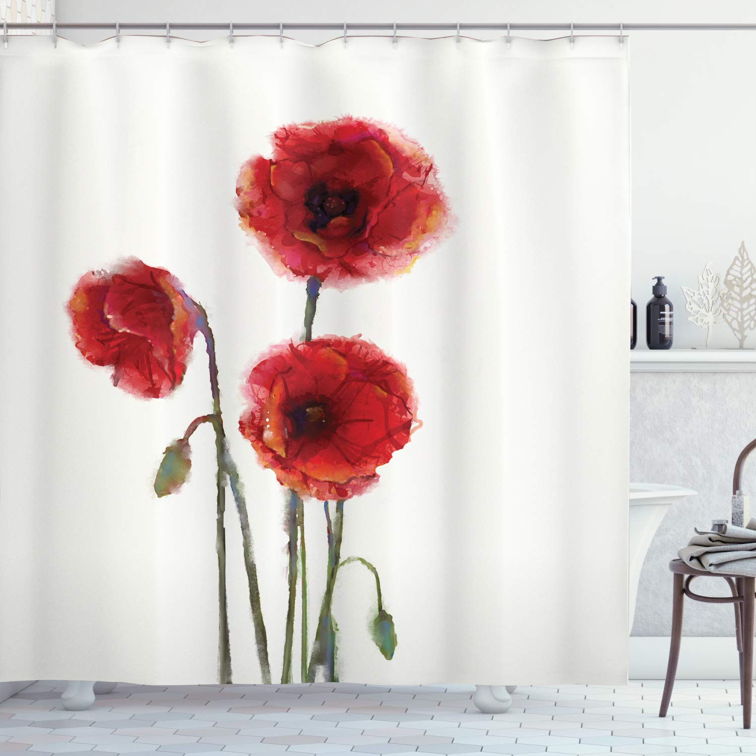 **Ambesonne Watercolor Poppy Flower Shower Curtain - 69