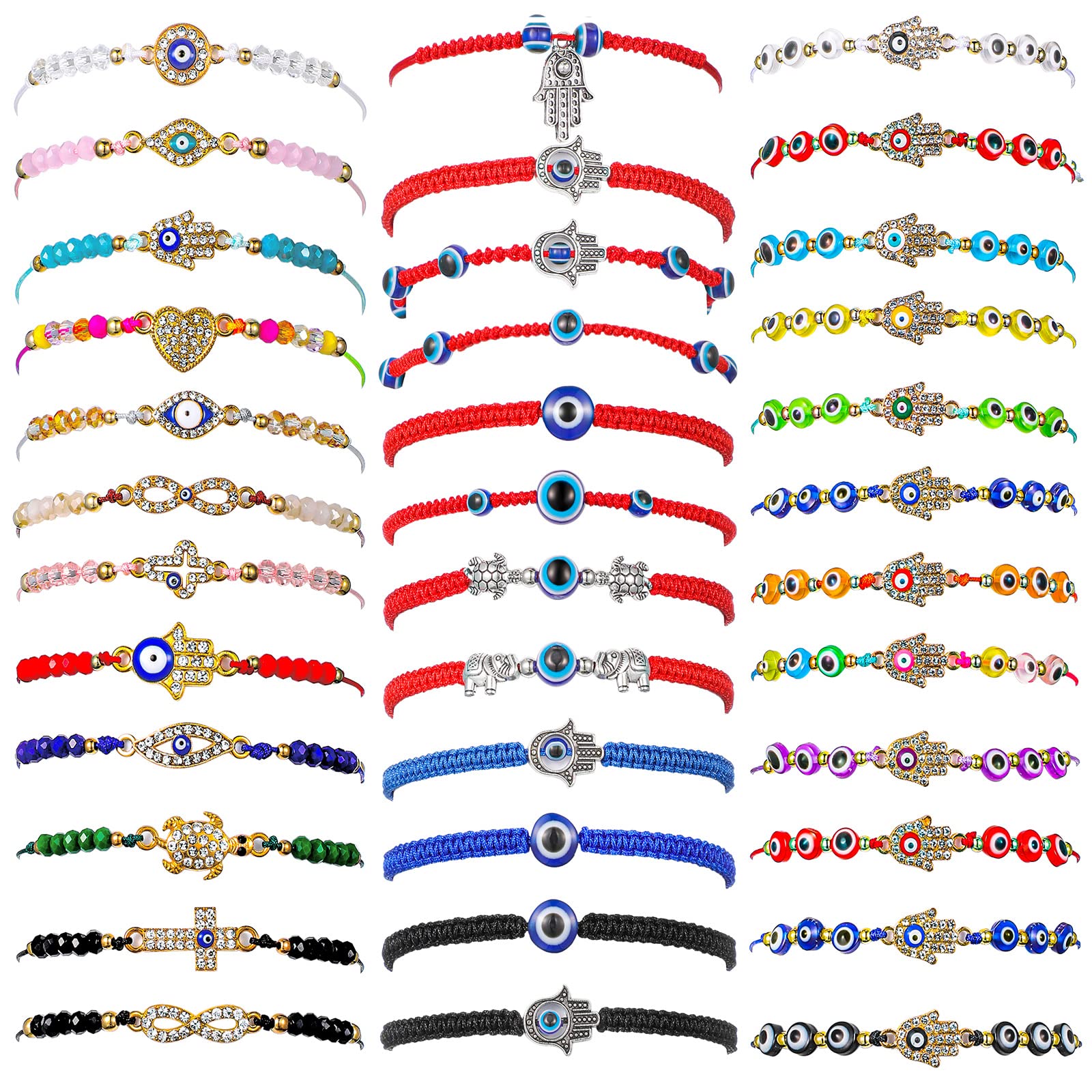36 Pieces Evil Eye Protection Bracelets for Women & Girls - Handmade Adjustable Red String Lucky Bracelets, Mexican Mal De Ojo Jewelry - Perfect for Gifts, Spiritual Protection & Everyday Wear