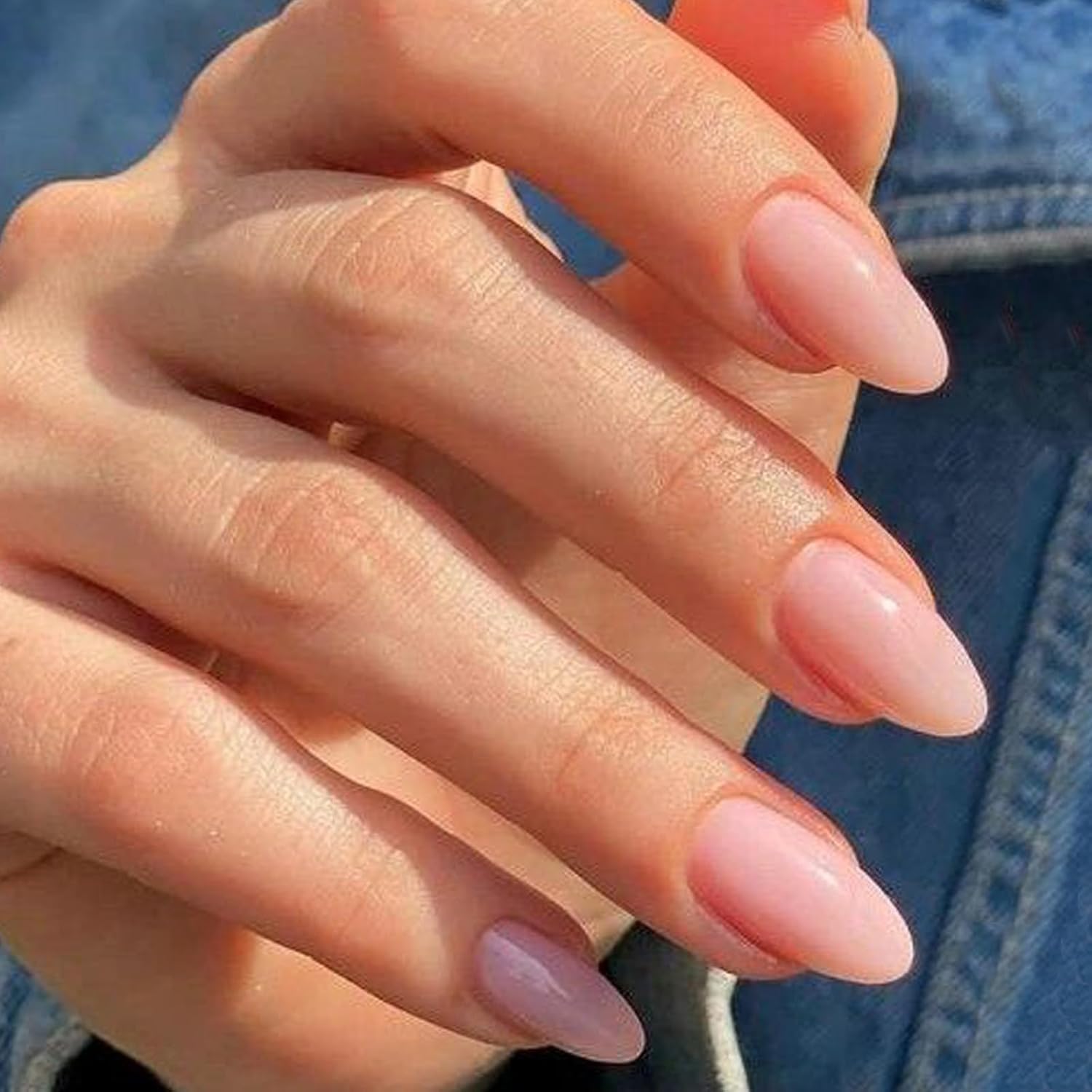 GLAMERMAID 24Pcs Short Almond Press on Nails - Spring Summer Nude Jelly Gel Fake Nails with Glossy UV Finish | Reusable Acrylic False Nails Manicure Kit for Women | Perfect for Parties, Weddings & Everyday Wear